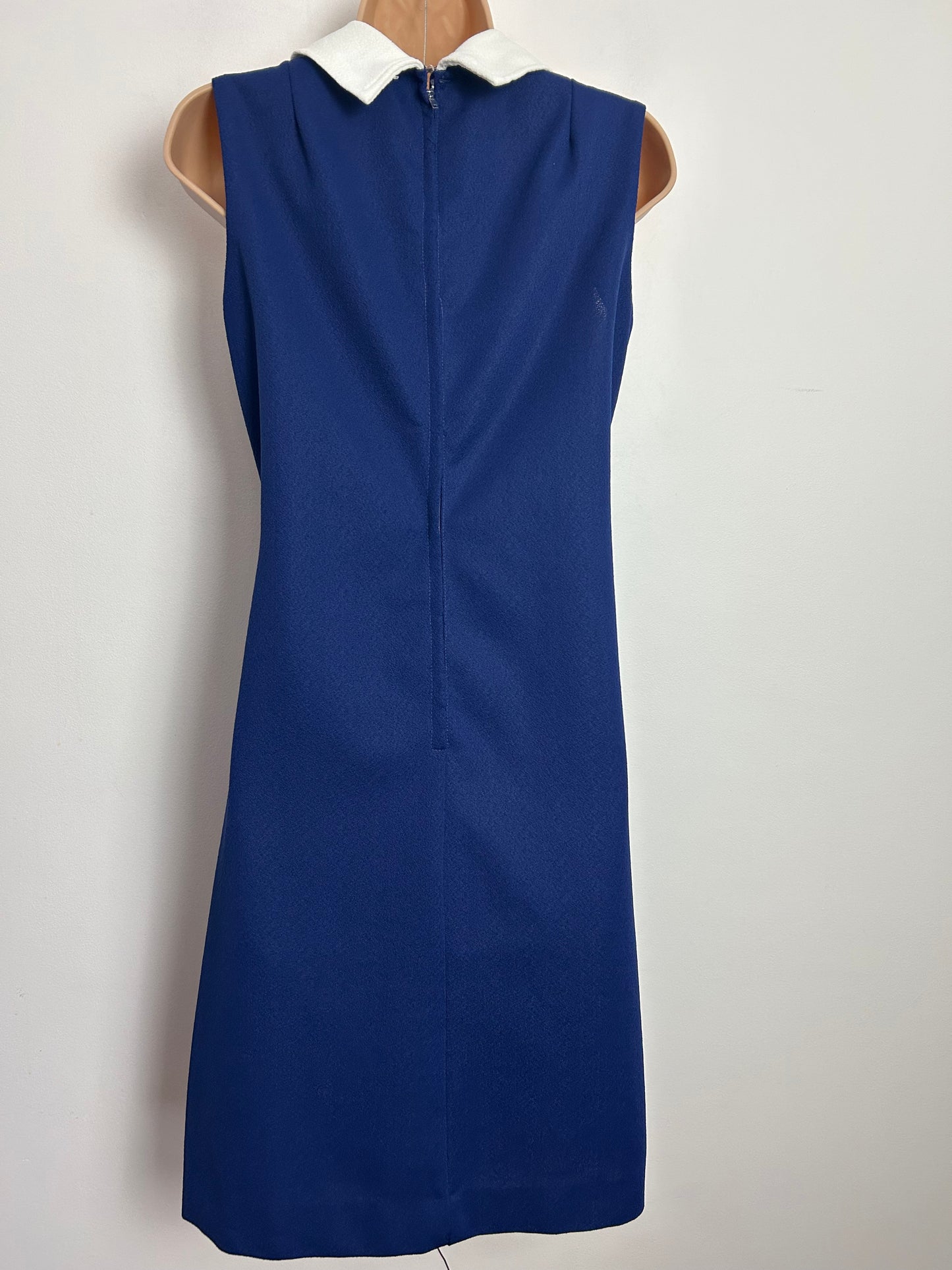 Vintage 1960s Size 12 Navy Blue White & Red Sleeveless Mod Scooter Shift Dress