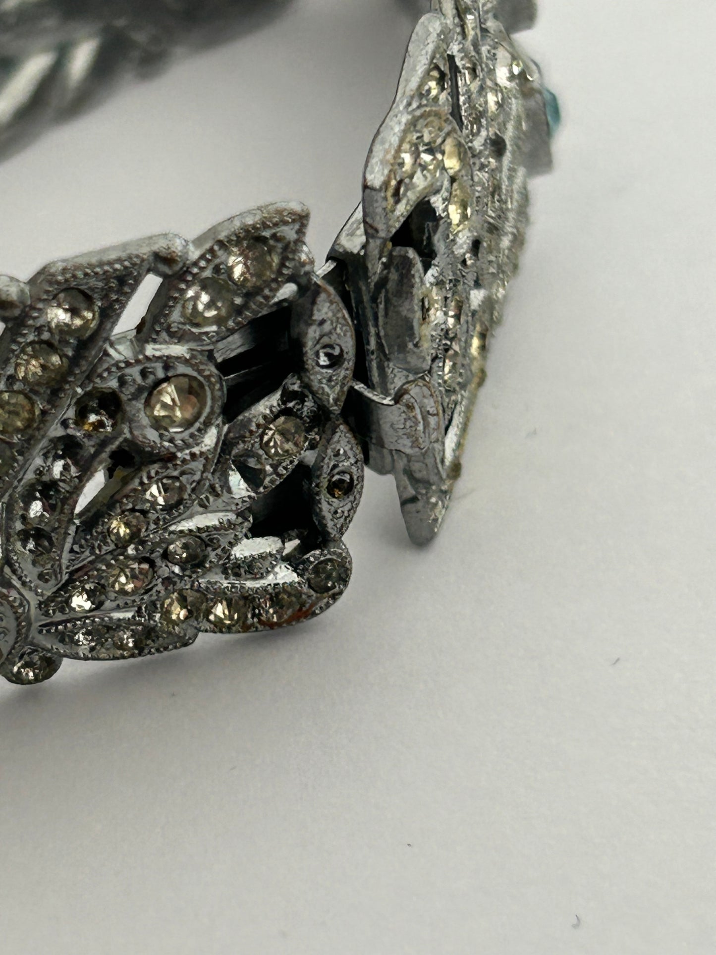 Vintage 1960s Silver Tone Paste Diamante Panelled Bracelet - Please Read