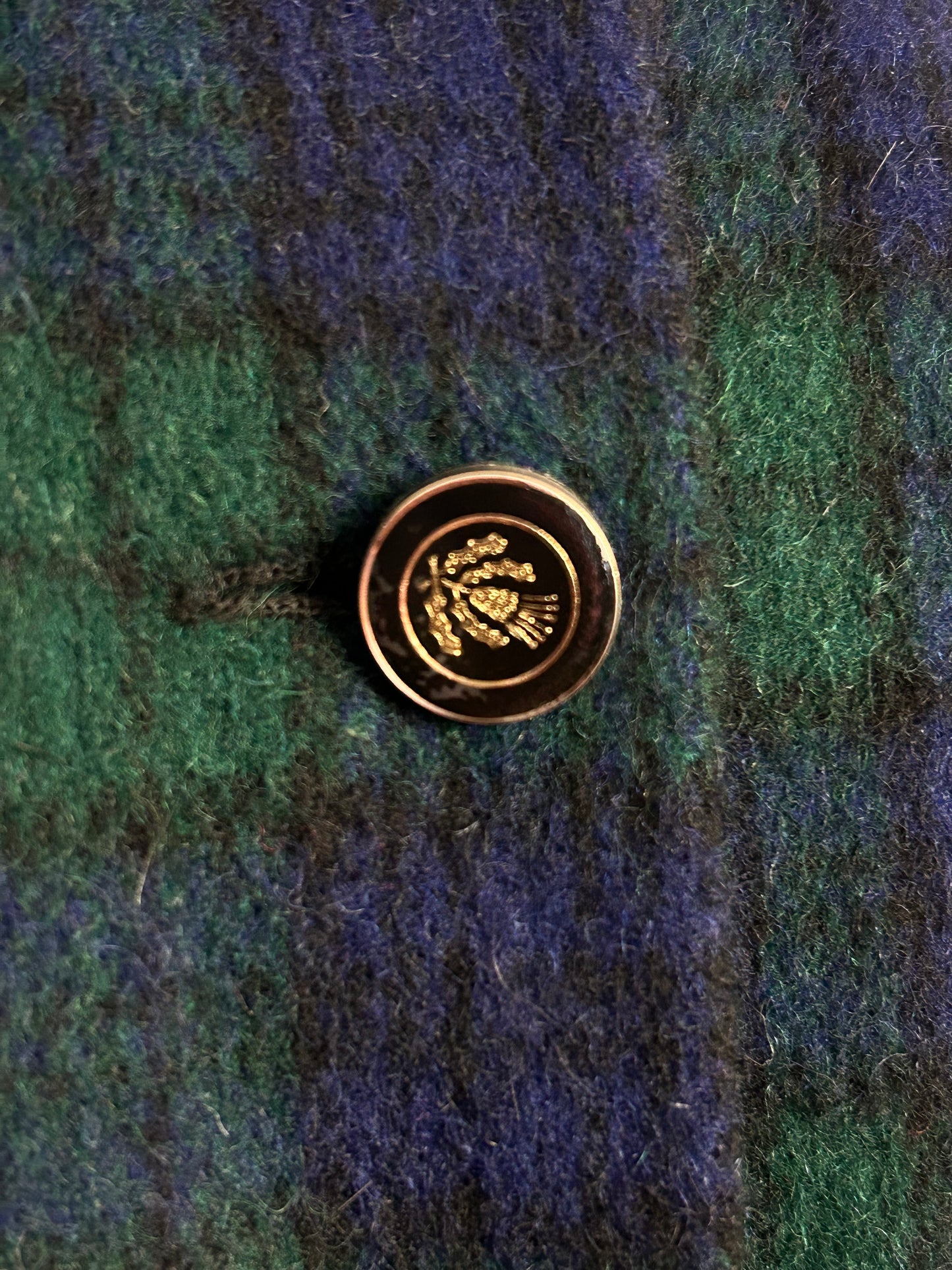 Vintage 1990s UK Size 10 Dark Blue & Green Tartan Check Scottish Wool Cape
