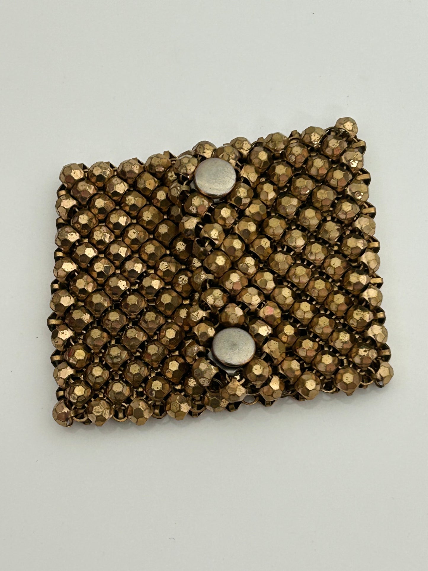 Vintage Dark Gold Tone Mixed Metal Multi Faceted Mesh Wide Cuff Style Bracelet