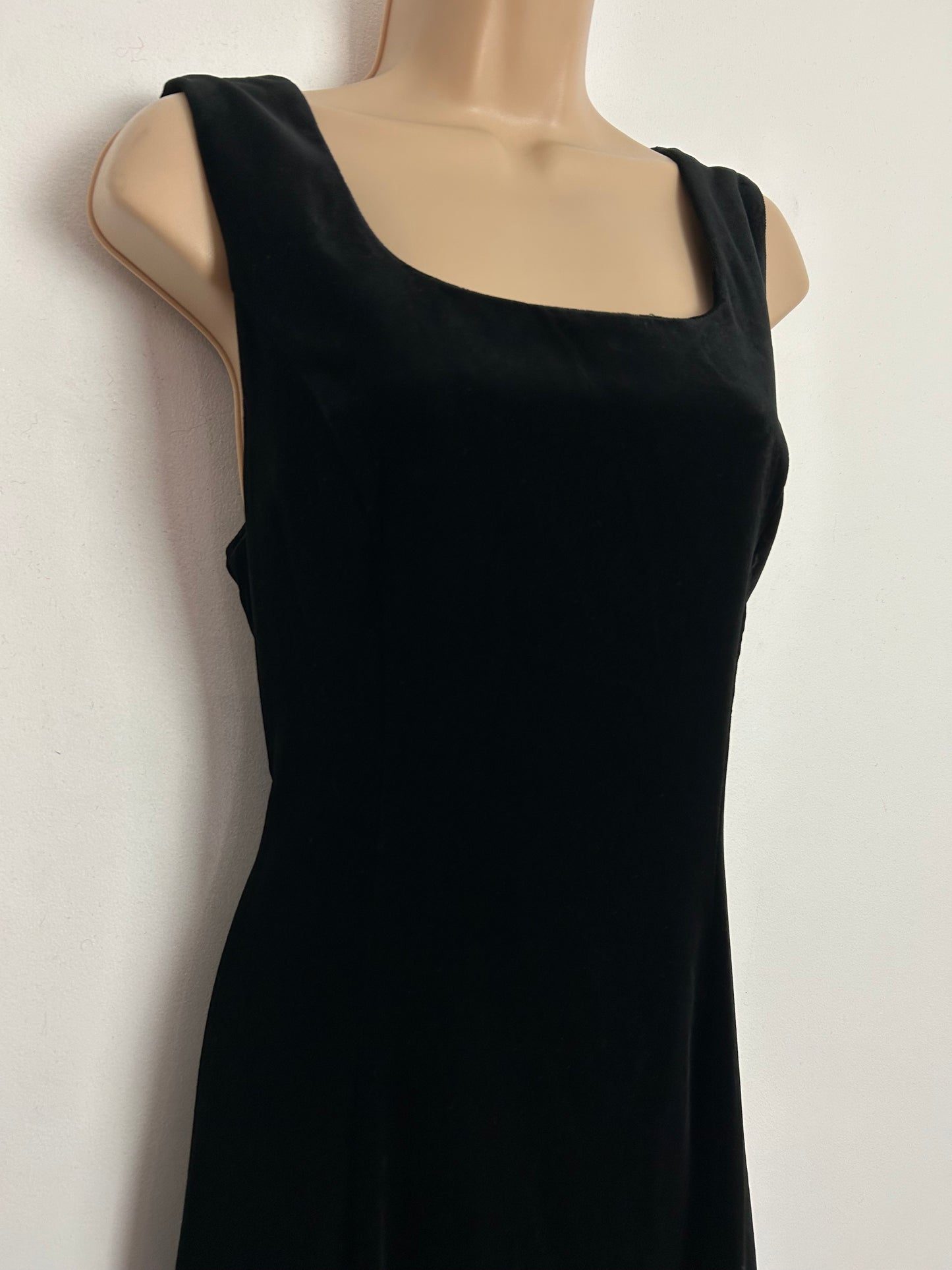 Vintage 1980s LAURA ASHLEY UK Size 12 (Size 14 On Label) Black Velvet Sleeveless Midi Dress