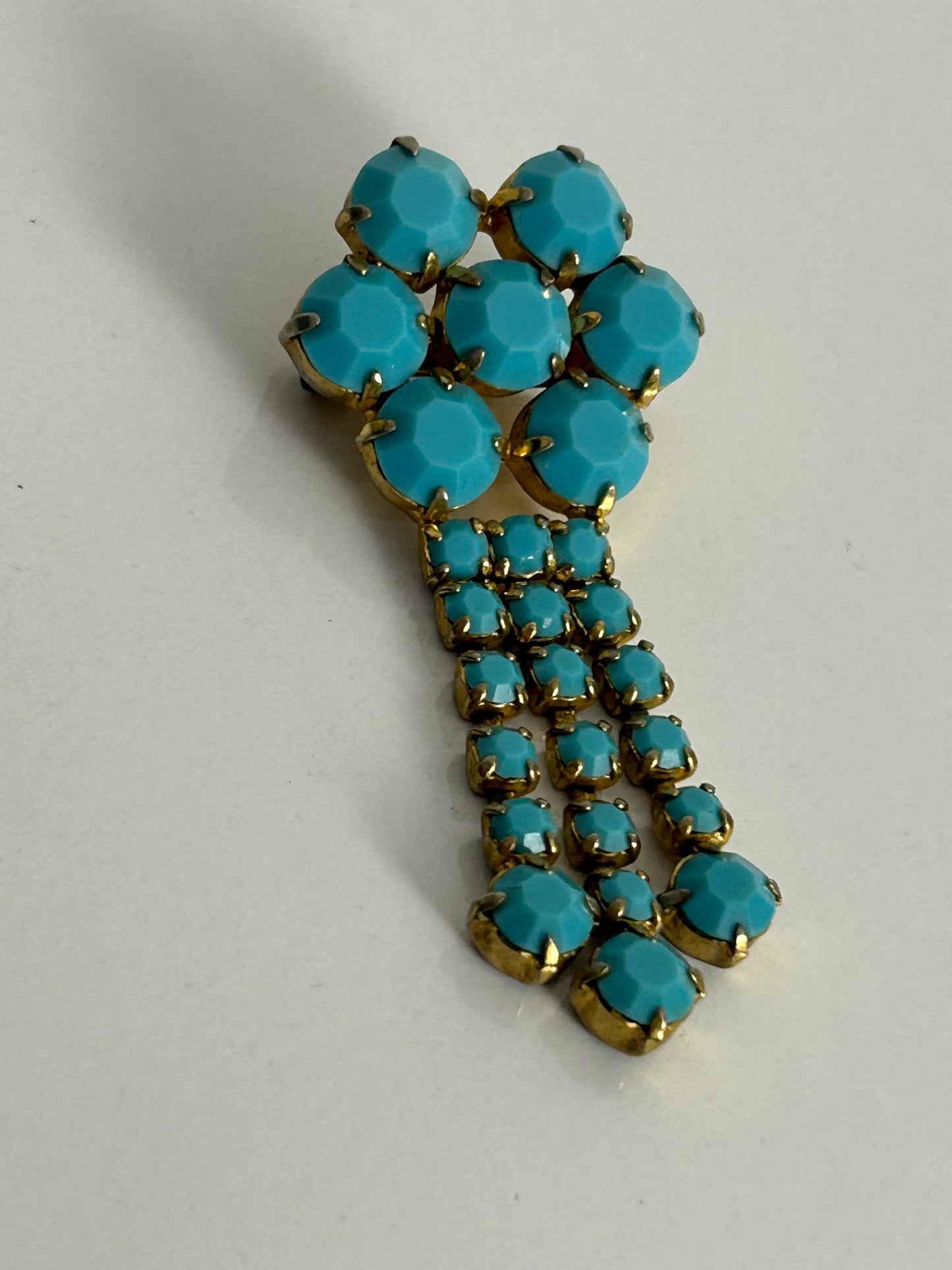 Vintage 1960s Blue Turquoise Glass Stone Flower Brooch