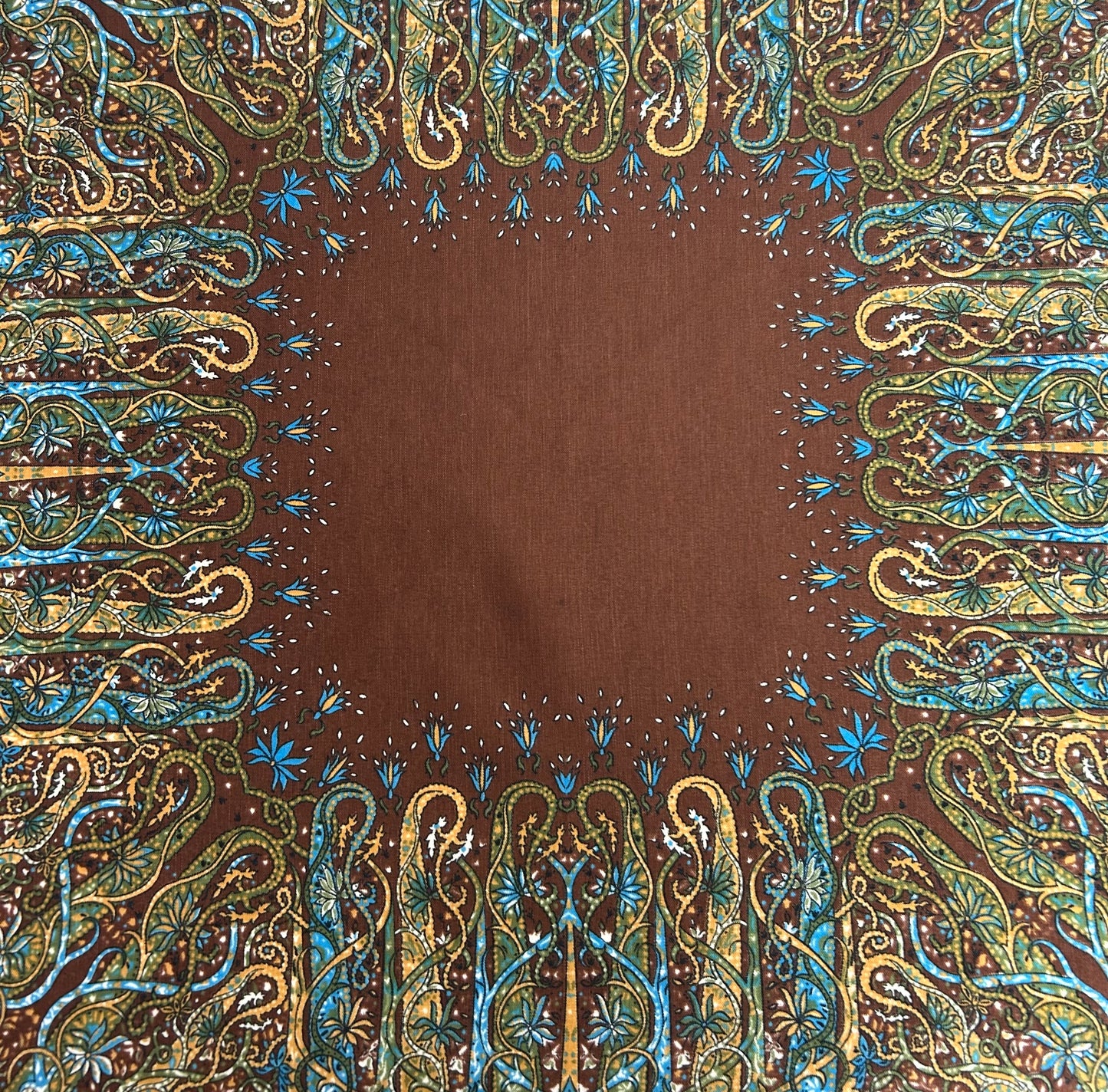 Vintage Brown Green & Sandy Beige Floral Print Cotton Mix Scarf 78cm x 78cm