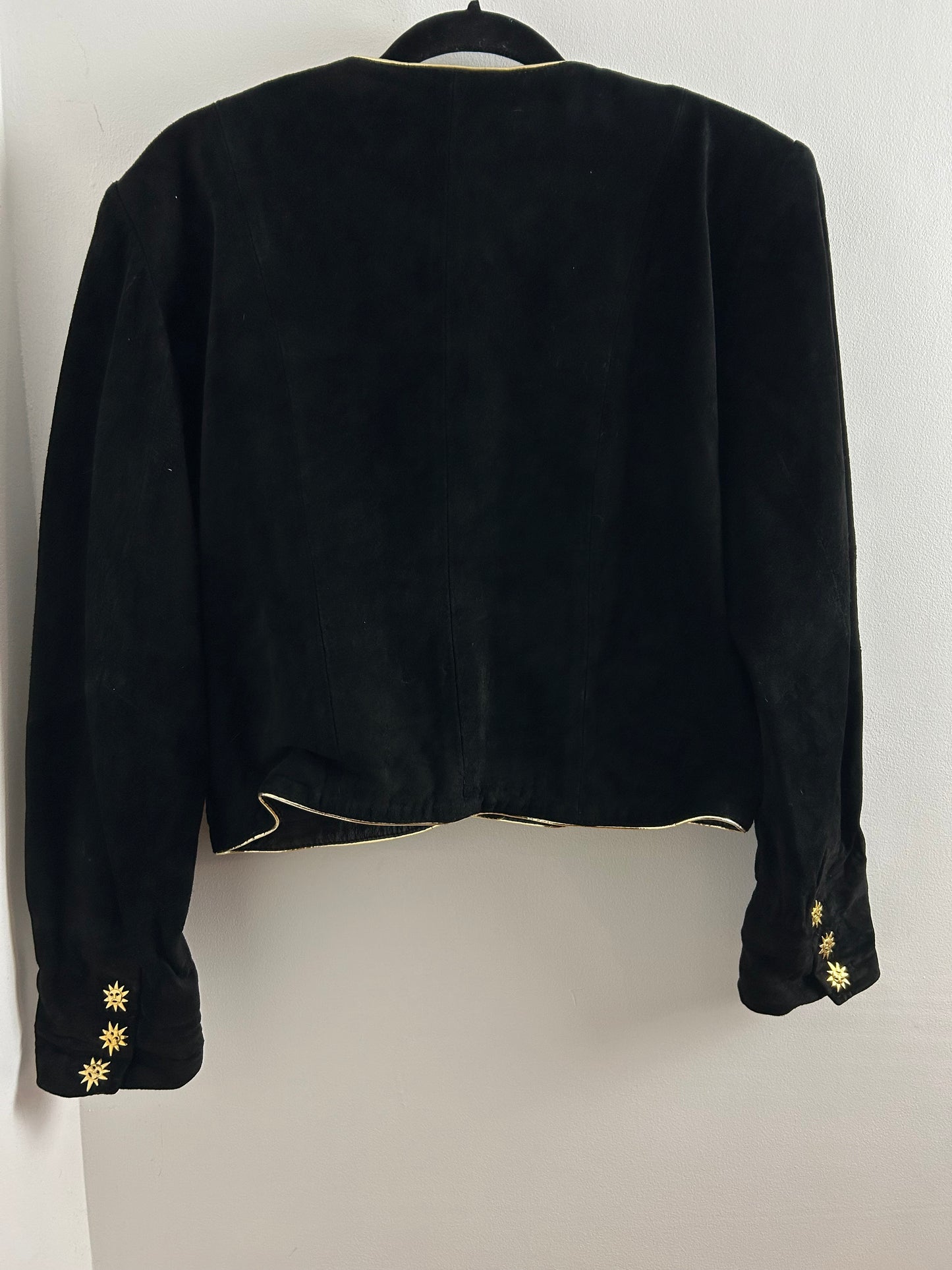 Vintage 1980s YESSICA @ C&A UK Size 12-14 Black Suede Gold Stud Detail Cropped Jacket