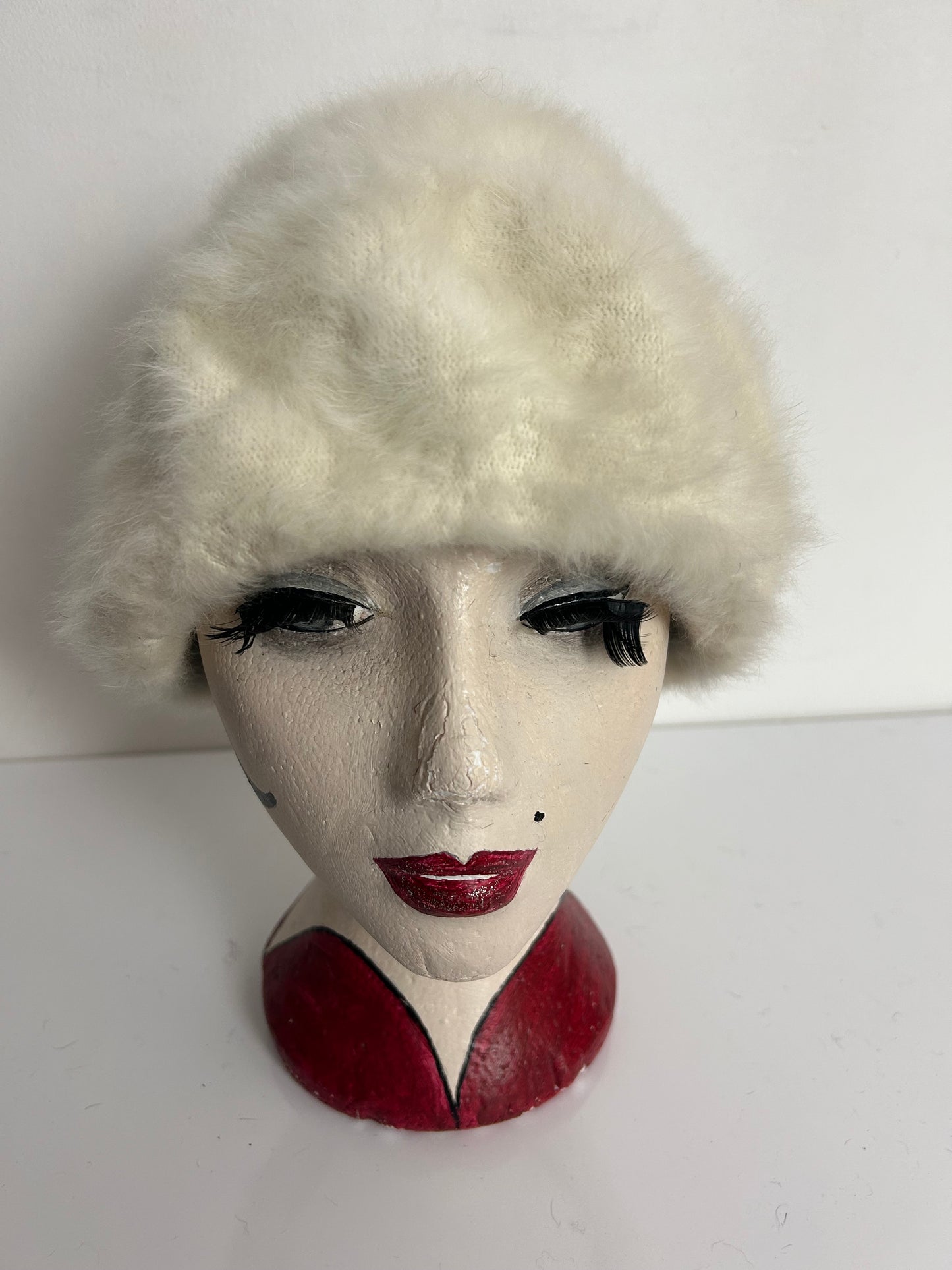 Vintage Winter White Angora Mix Cloche Style Winter Hat
