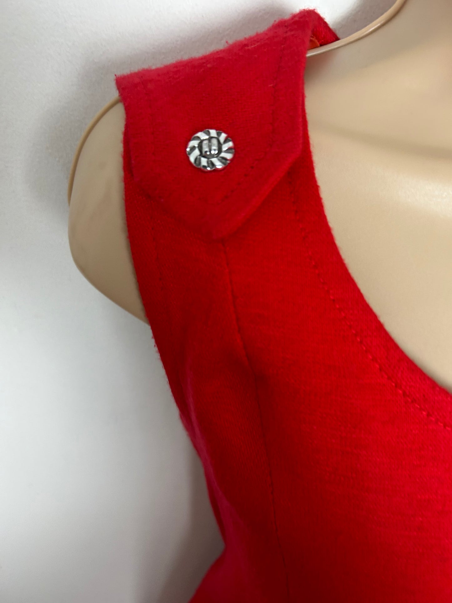Vintage 1960s Size 12 Red Wool Jersey Sleeveless Belted Mod Dress