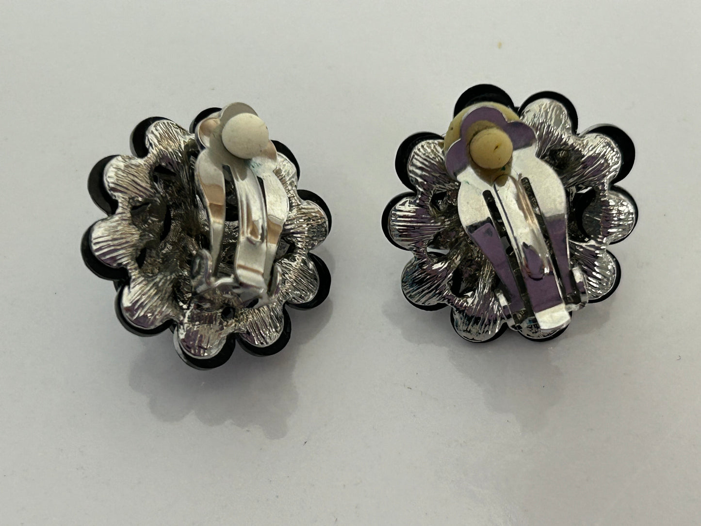 Vintage 1960s Gorgeous Silver Disco Ball Effect Cluster Clip On Earrings