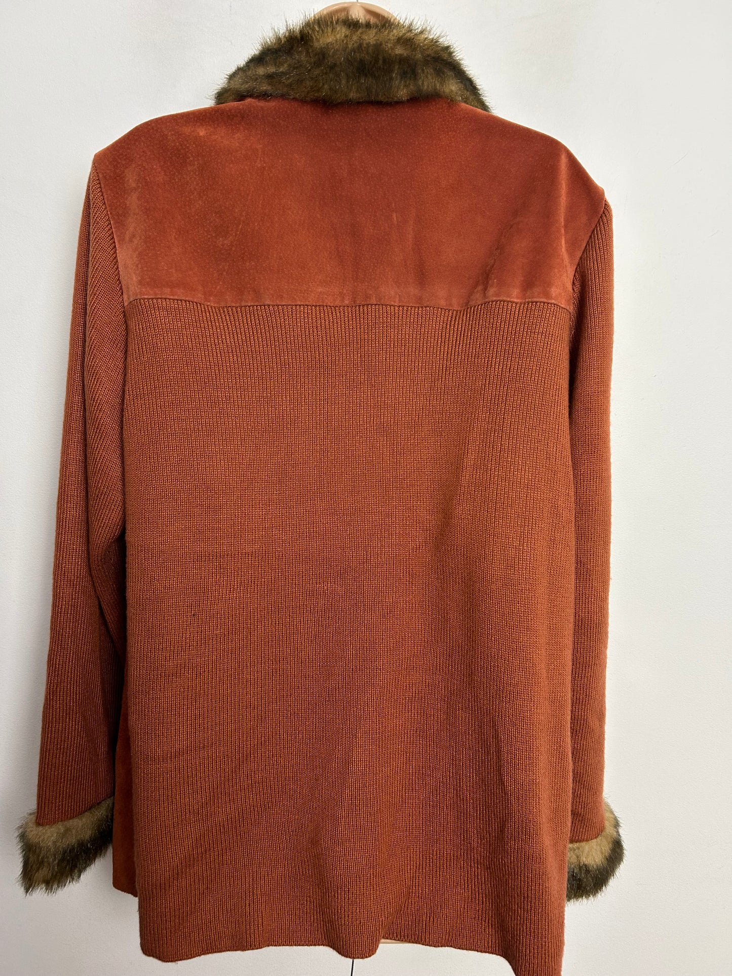 DENNIS BASSO UK Size L (14-16) Rusty Orange Genuine Suede & Wool Mix Faux Fur Trim Jacket