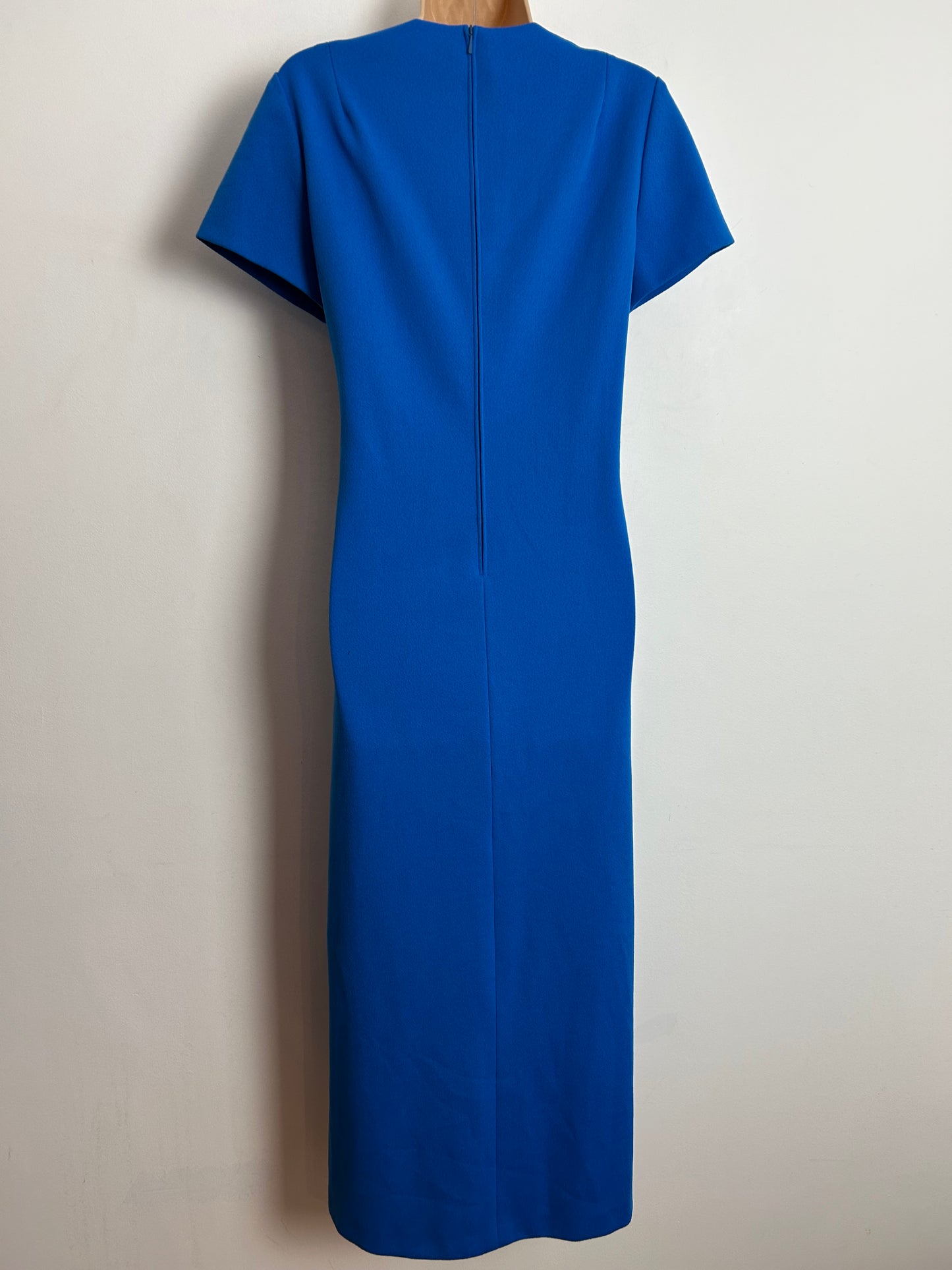 Vintage 1960s UK Size 14 Royal Blue & Silver Embroidered & Bead Detail Occasion Evening Maxi Dress