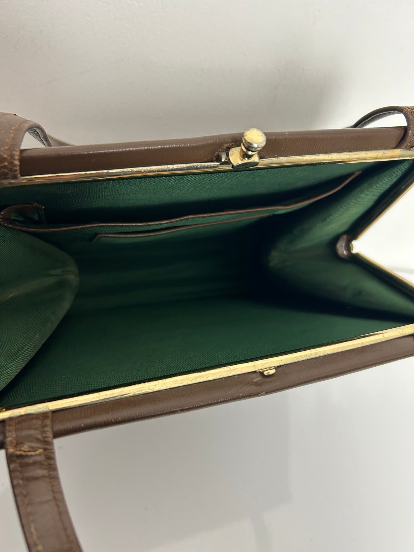 Vintage 1950s Dark Brown Leather Kelly Style Handbag