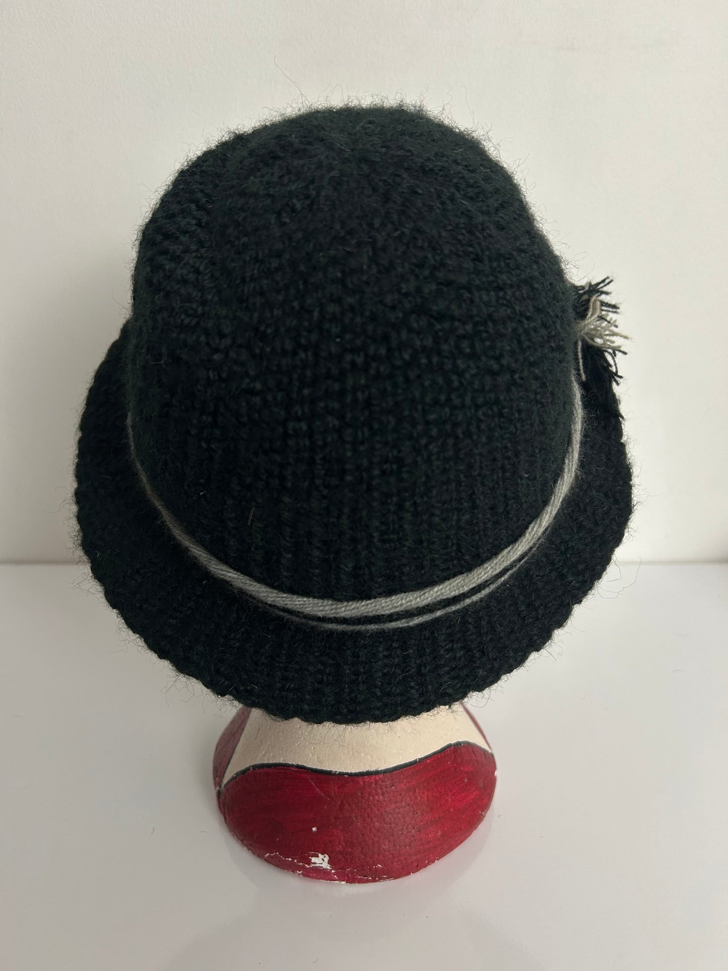 Vintage FAVORITE MODELL Black Wool Mix Braid Trim Trilby Style Hat