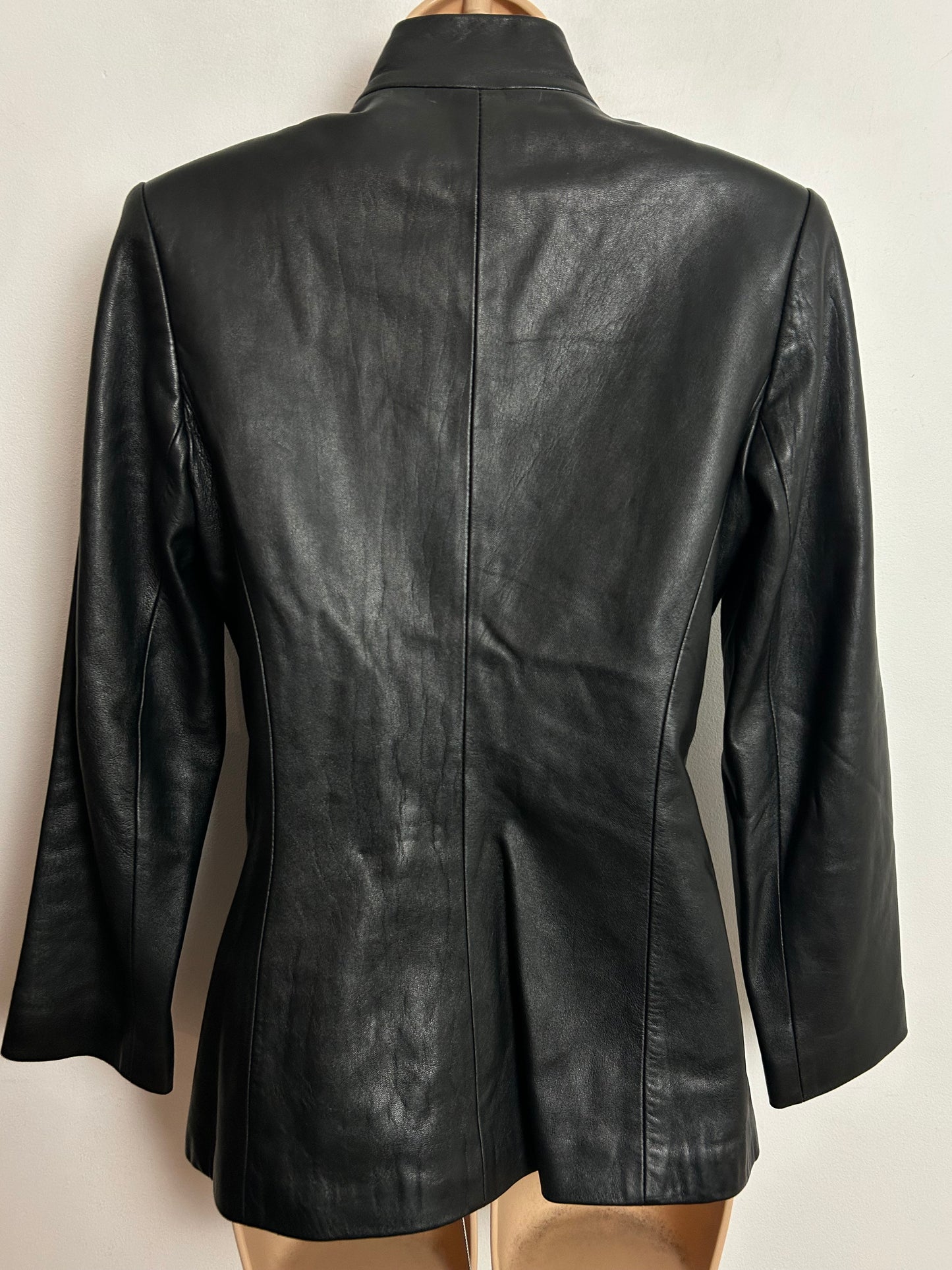 Vintage 1990s UK Size 8-10 "HUGO" Black Leather Zip Fronted Long Sleeve Jacket