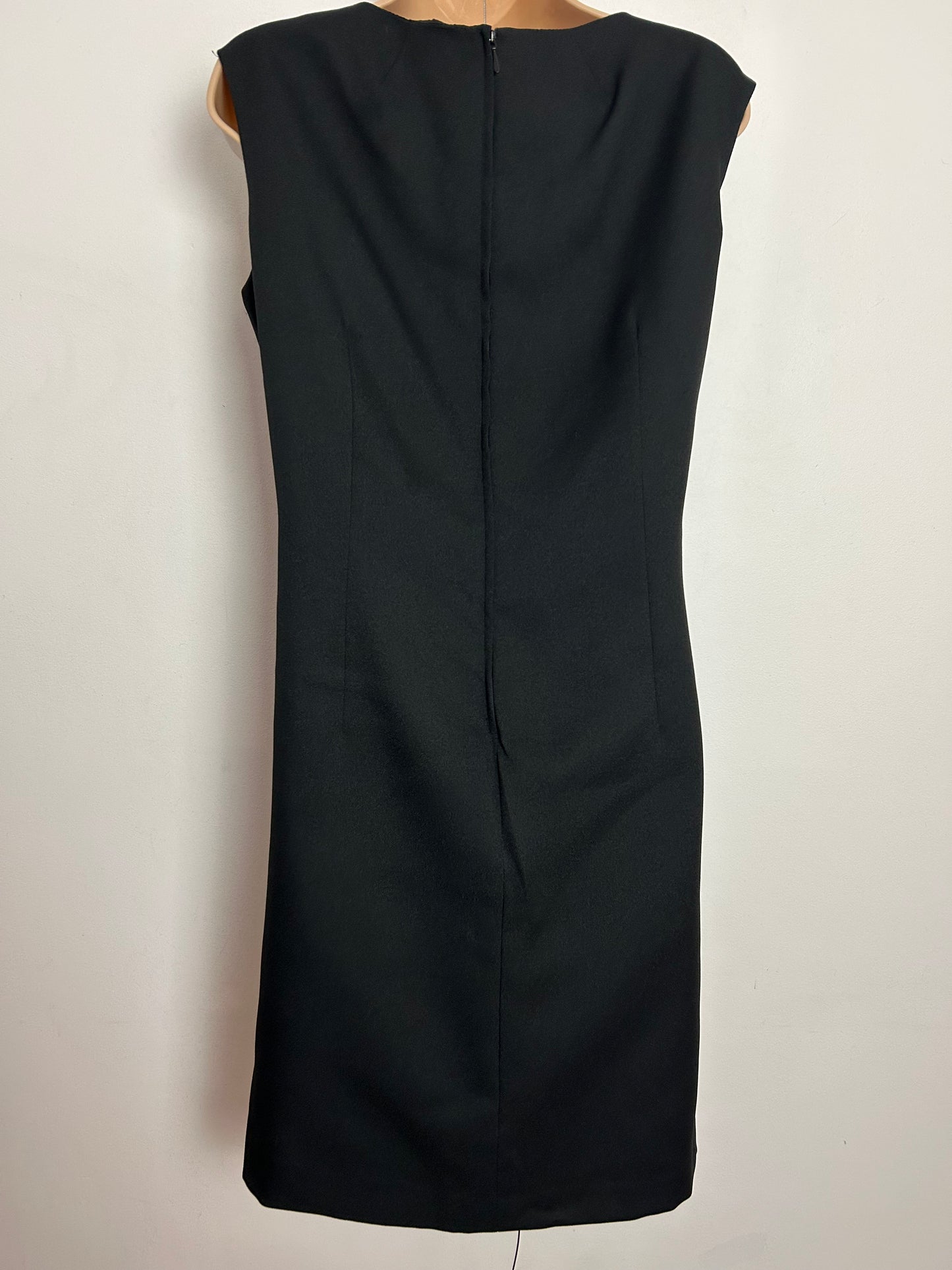 Vintage 1960s UK Size 12-14 Black Pleated Bodice Daisy Bead Trim Little Black Mod Shift Dress