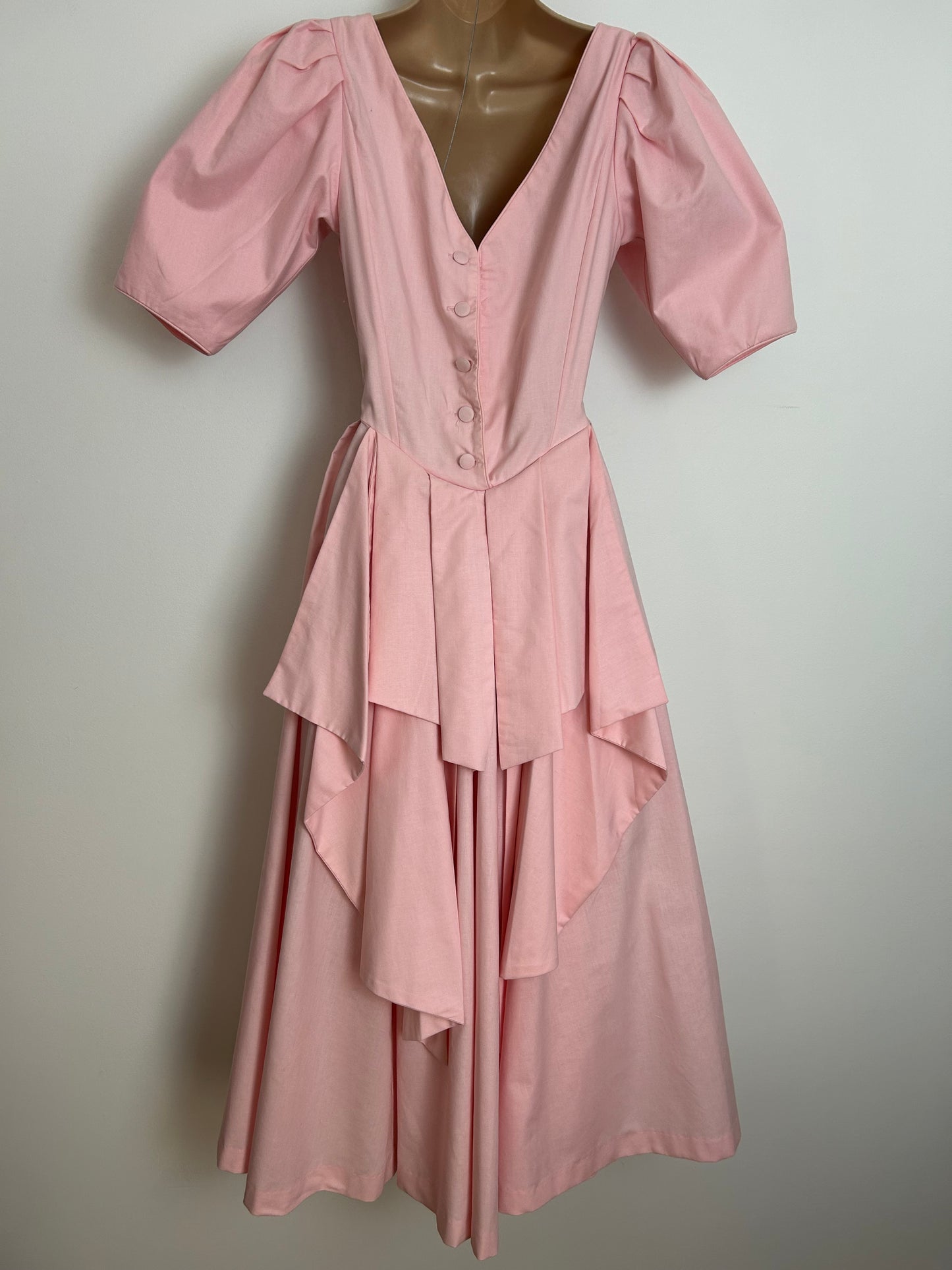 Vintage 1980s LAURA ASHLEY Size 6 (Size 10 On Label) Pink Bustle Back Ballgown Prom Dress