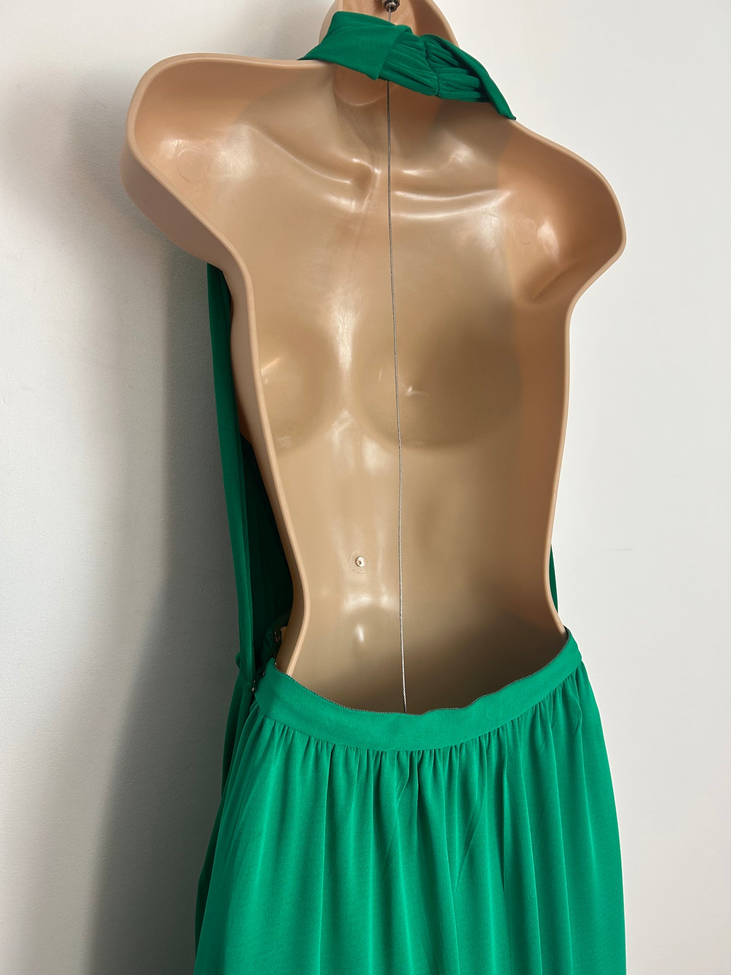 Vintage Early 1970s VERY RARE FRANCA POLACCO Size 6 Emerald Green Halter Neck Occasion Maxi Dress
