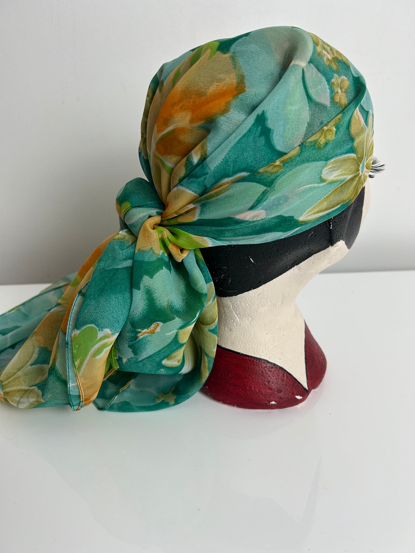 Modern Teal Blue Orange & Green Floral Print Chiffon Large Scarf 105cm x 105cm