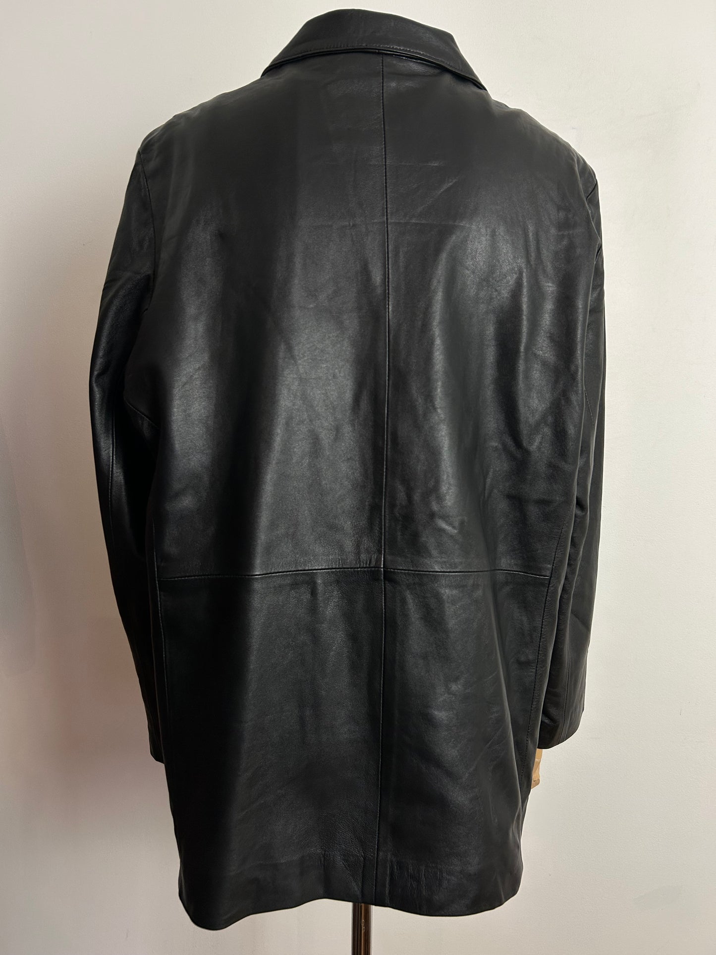 Vintage 1980s UK Size 14-16 Black Supple Leather Blazer Style Fully Lined Jacket