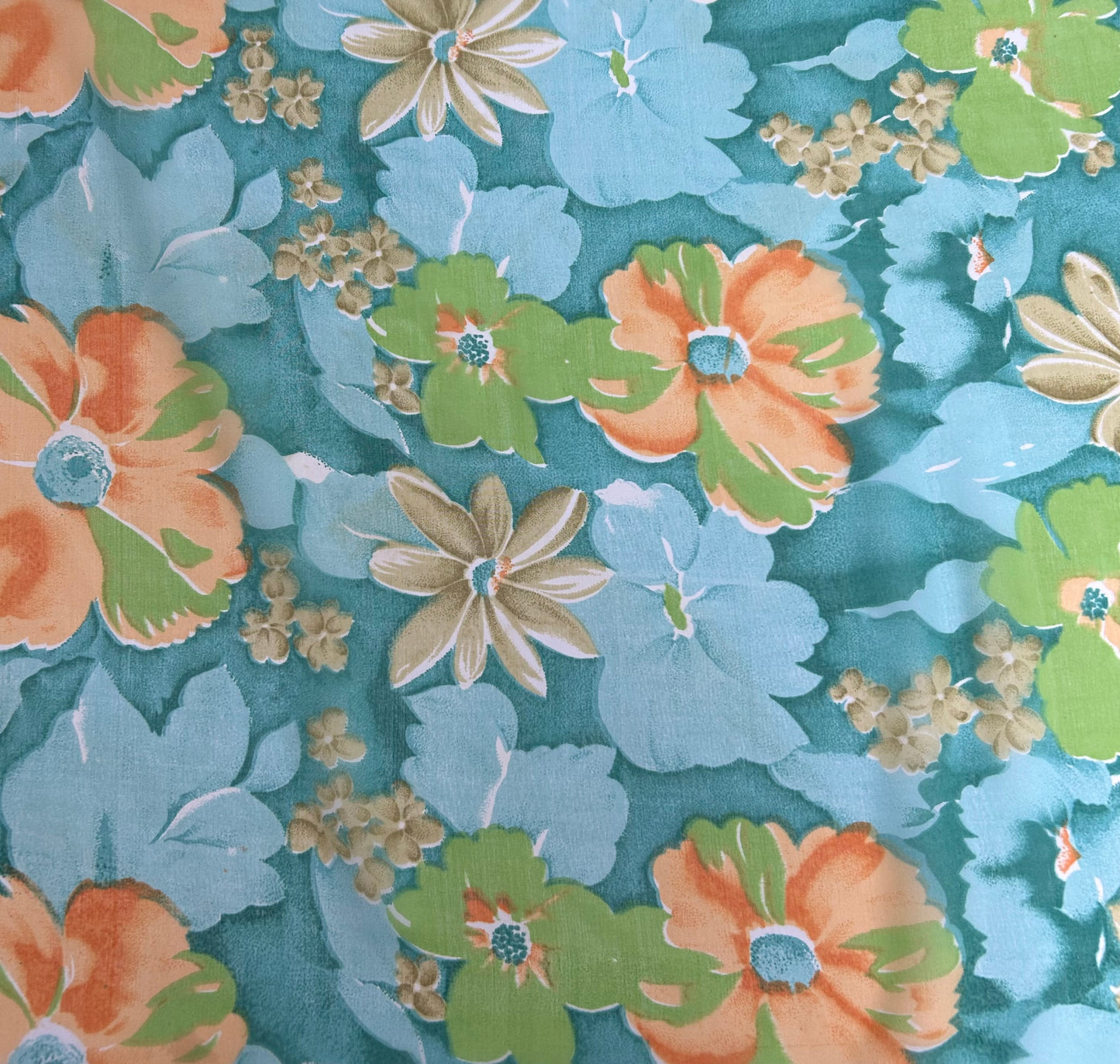 Modern Teal Blue Orange & Green Floral Print Chiffon Large Scarf 105cm x 105cm