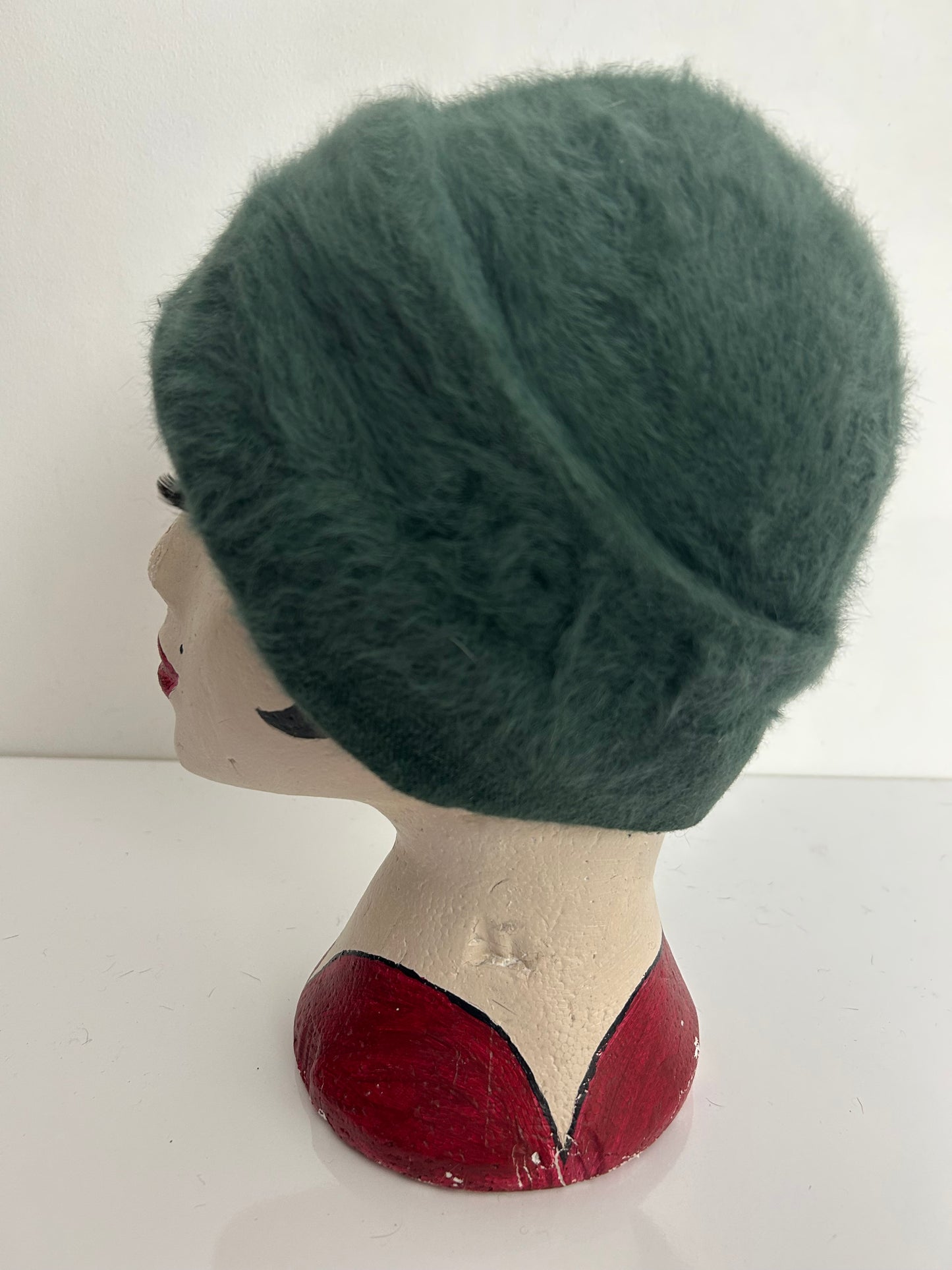 Vintage PIERRE LAULHERE Dark Green Angora Mix Turban Style Hat