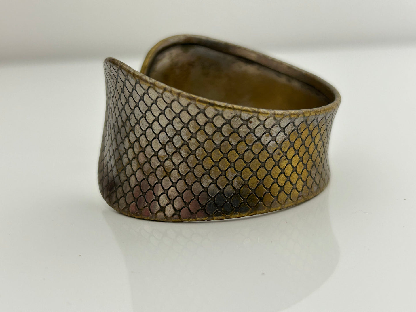 Vintage Mixed Metal Scale Effect Cuffed Bangle