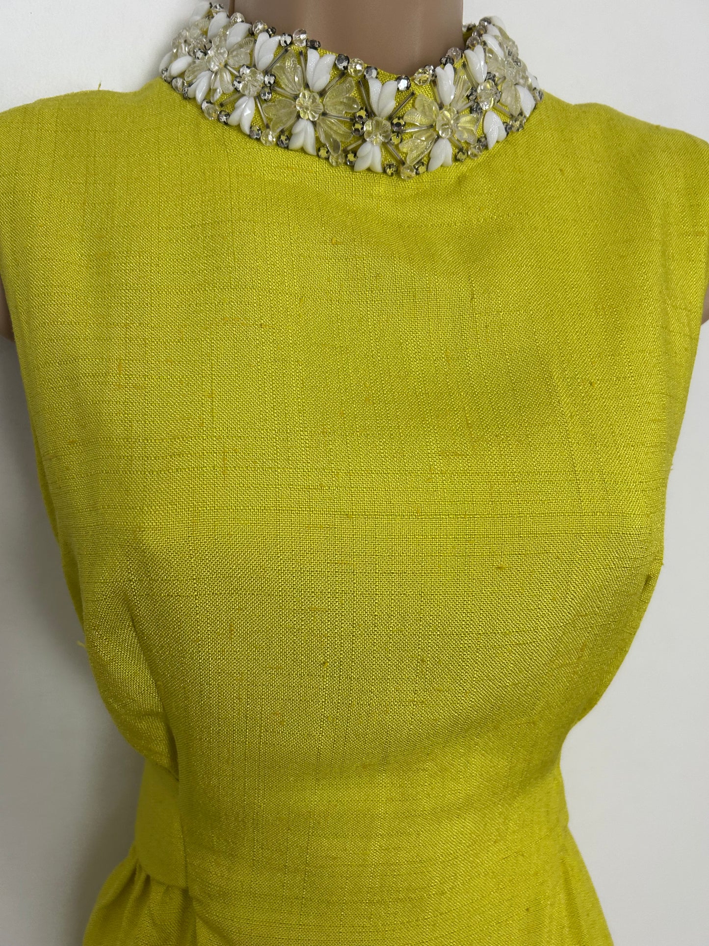 Vintage 1960s DYNASTY INTERNATIONAL Size 10 Chartreuse Bead Embellished Mod Special Occasion Party Dress