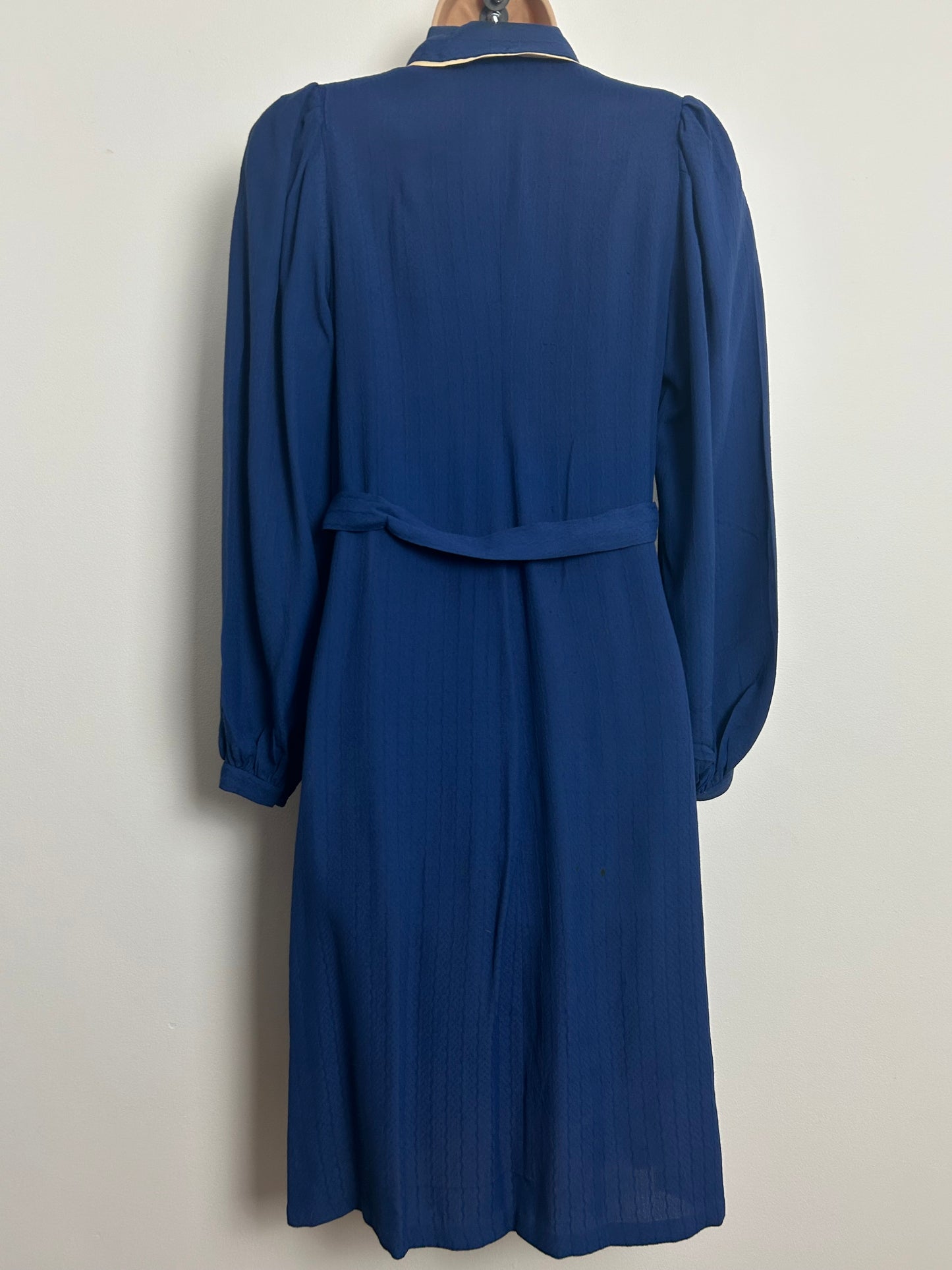 Vintage Late 1940s Post War Blue Rayon Belted Pleated Pocket Detail Tea Dress 8-10