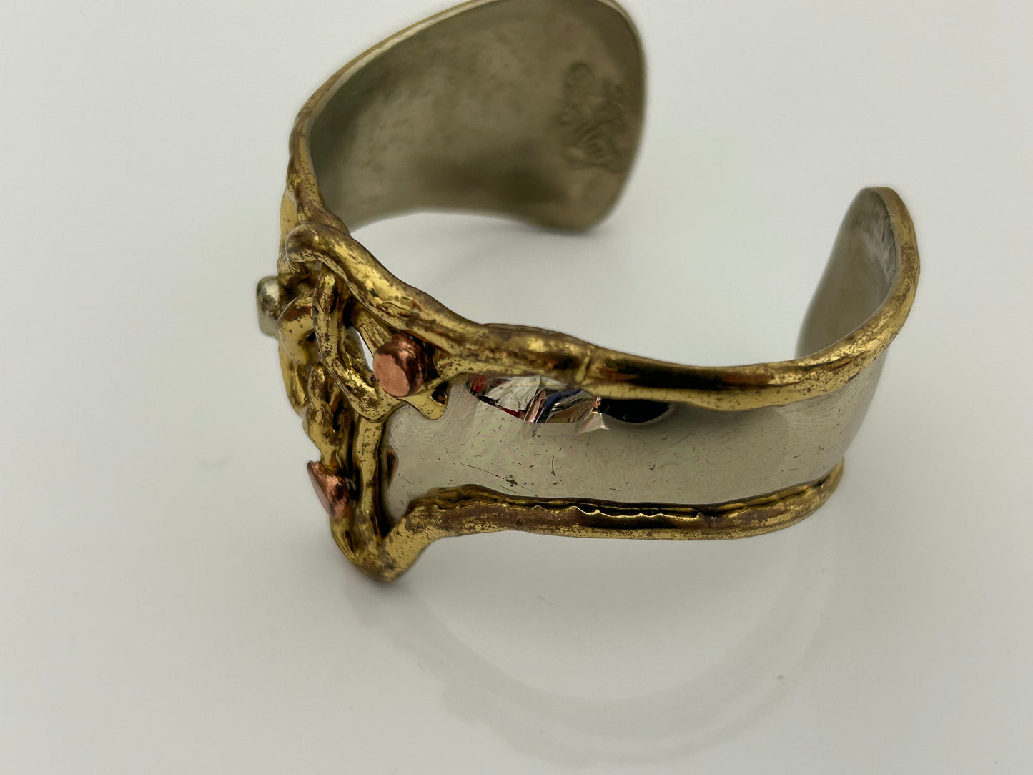 Vintage Silver Lion Stamped Brutalist Style Cuffed Bangle