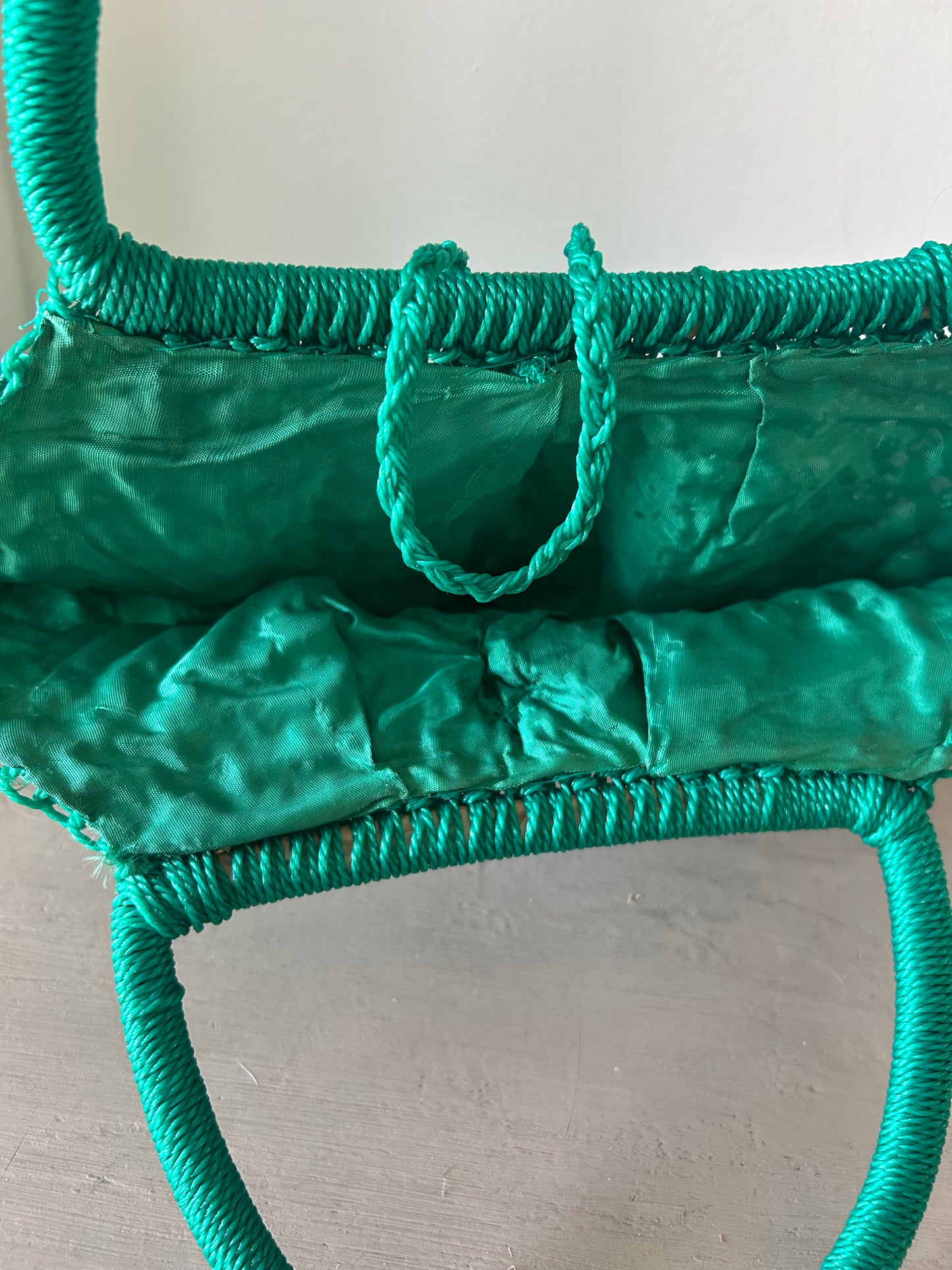 Vintage 1960s Green Plastic String Macrame Shopping Tote Bag