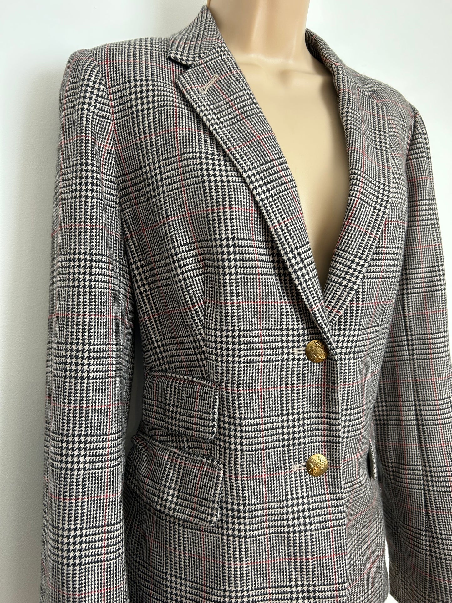 Modern J Crew Size 10 Houndstooth Check Wool Mix Blazer With Elbow Patches