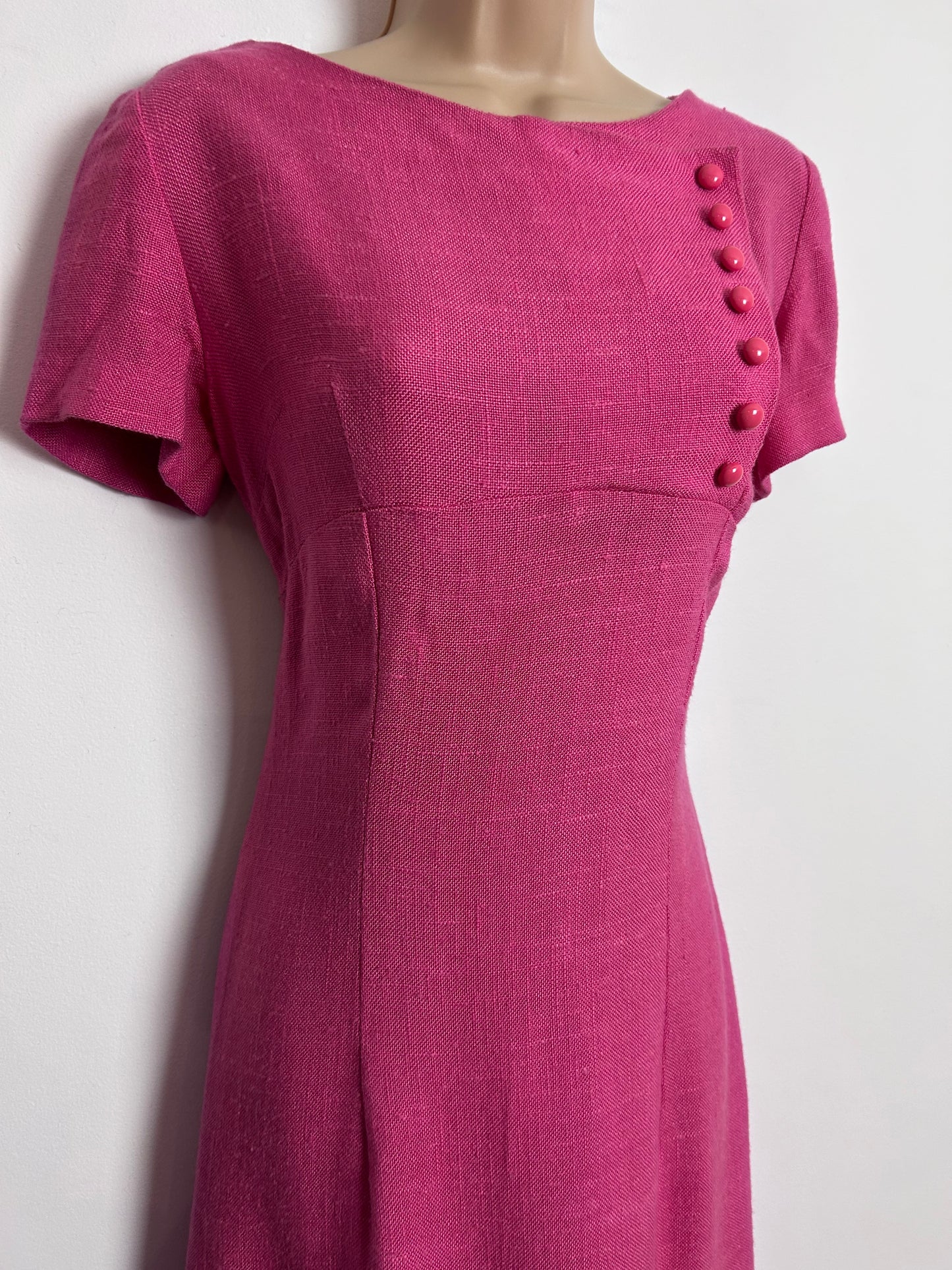 Vintage 1960s RHONA ROY UK Size 8-10 Candy Pink Short Sleeve Mod Shift Dress