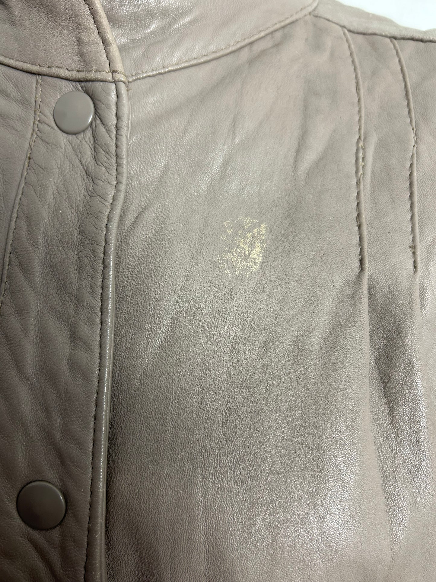 Vintage 1980s Approx UK Size 10 Taupe Popper Fastening Leather Jacket/Coat