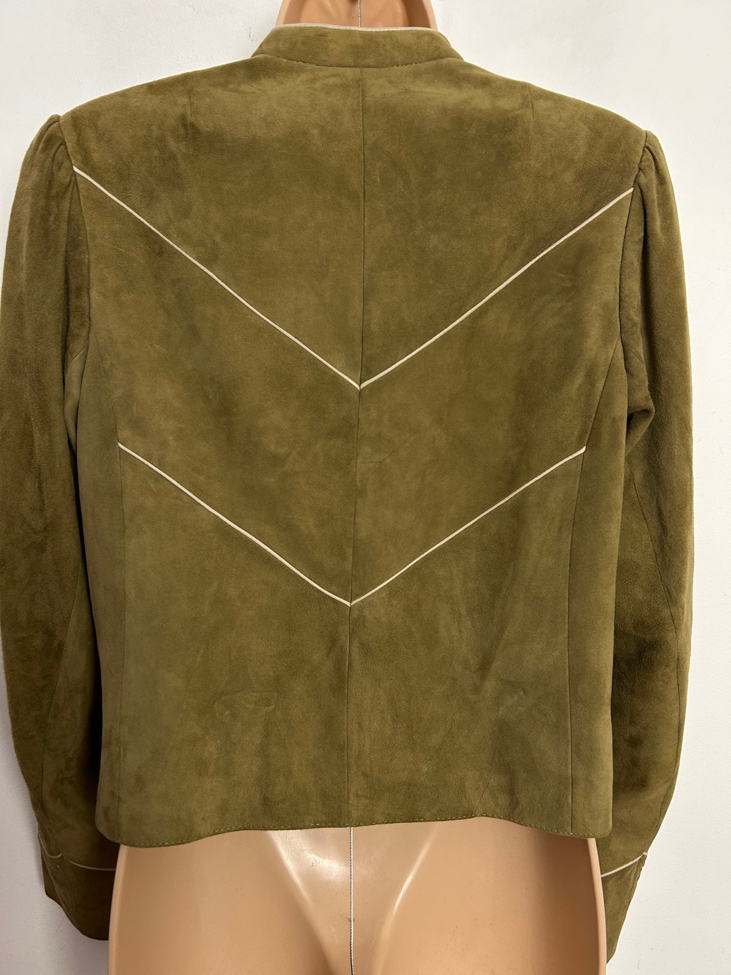 Vintage Late 1970s/Early 1980s UK Size 10 Sandy Beige Real Suede Stitch Detail Jacket