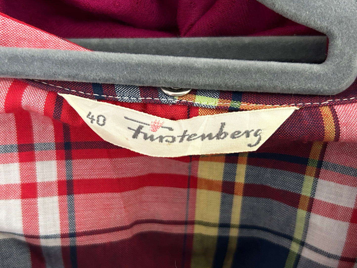 Vintage 1970s FURSTENBERG UK Size 10 Red Tartan Check Removeable Collared Full Wrap Belted Maxi Dress