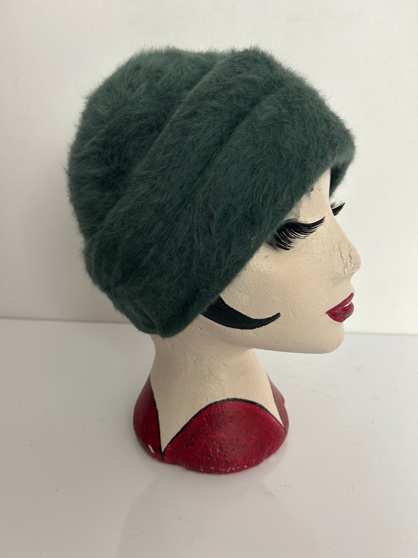 Vintage PIERRE LAULHERE Dark Green Angora Mix Turban Style Hat