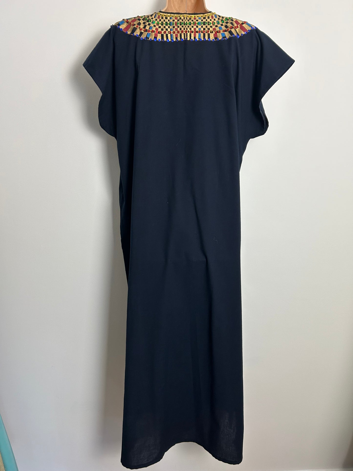 Vintage One Size Egyptian Themed Tourist Piece Beaded Sequin Sequin Bead Detail Maxi Length Kaftan