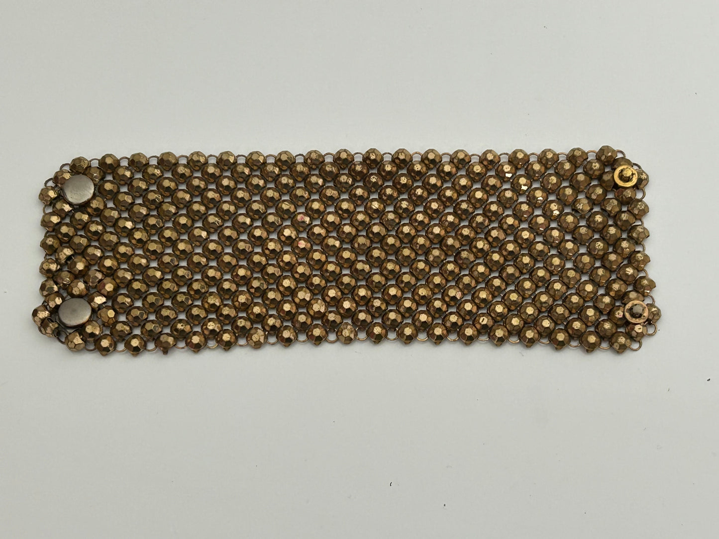 Vintage Dark Gold Tone Mixed Metal Multi Faceted Mesh Wide Cuff Style Bracelet
