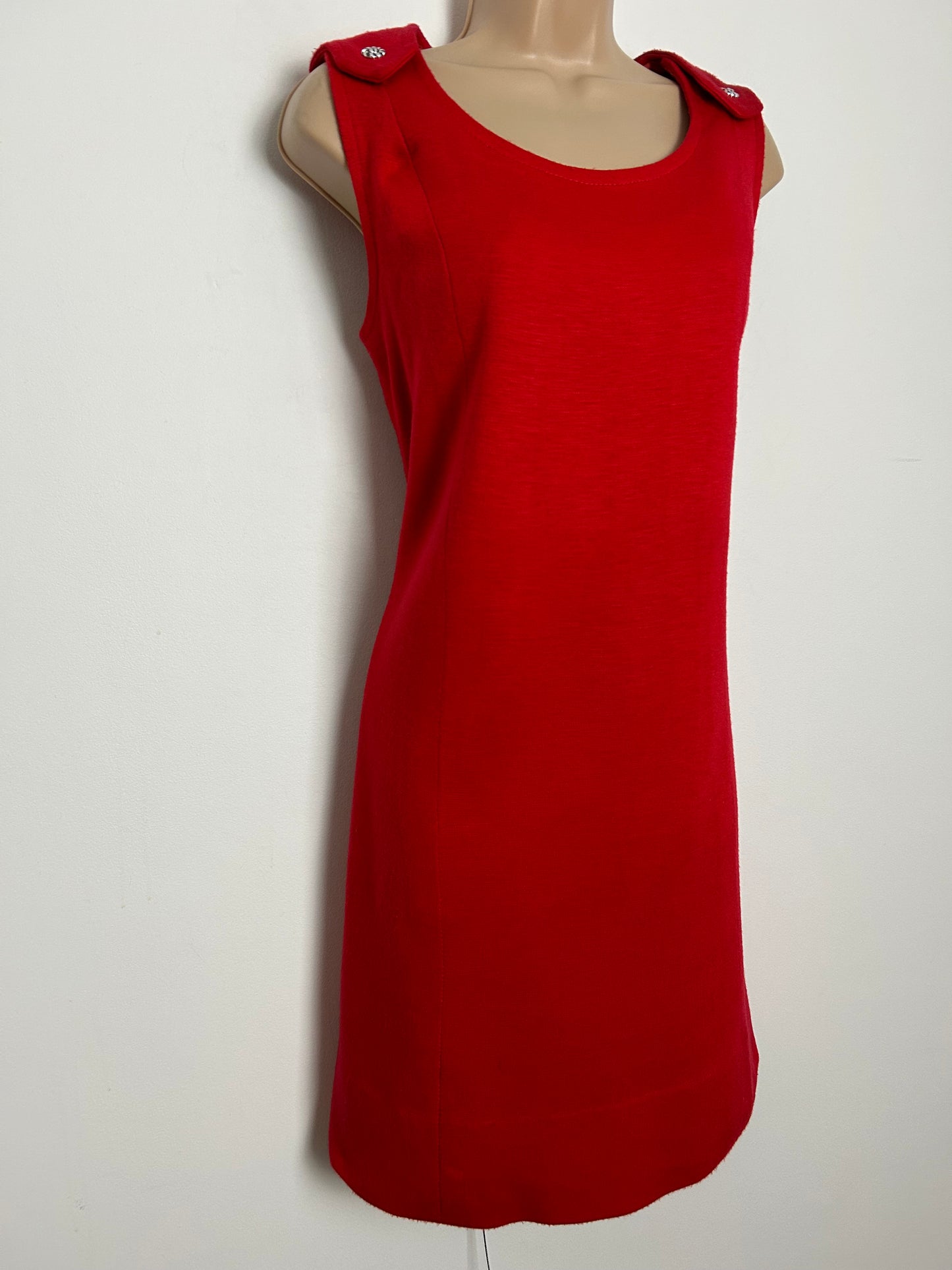 Vintage 1960s Size 12 Red Wool Jersey Sleeveless Belted Mod Dress