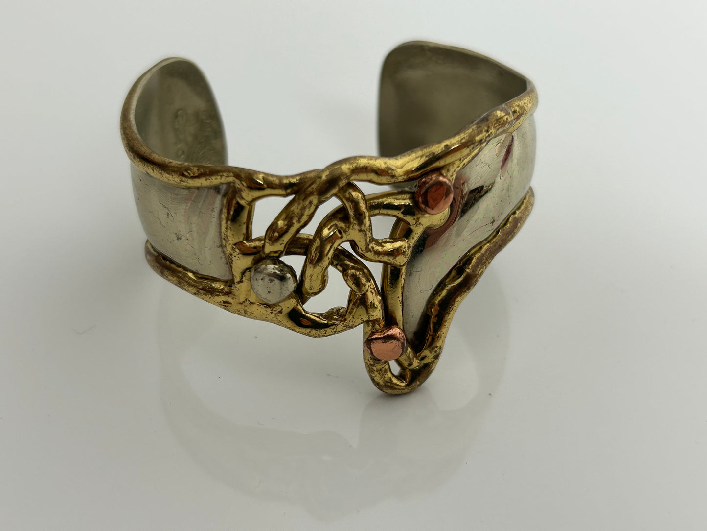 Vintage Silver Lion Stamped Brutalist Style Cuffed Bangle