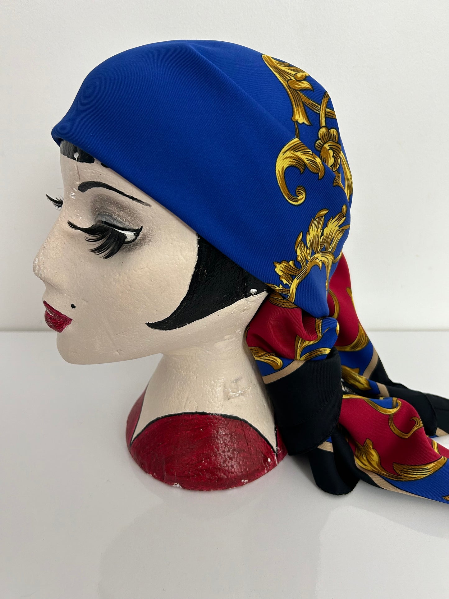 Vintage Italian Blue Black & Red Baroque Regalia Print Large Scarf 86cm x 89cm