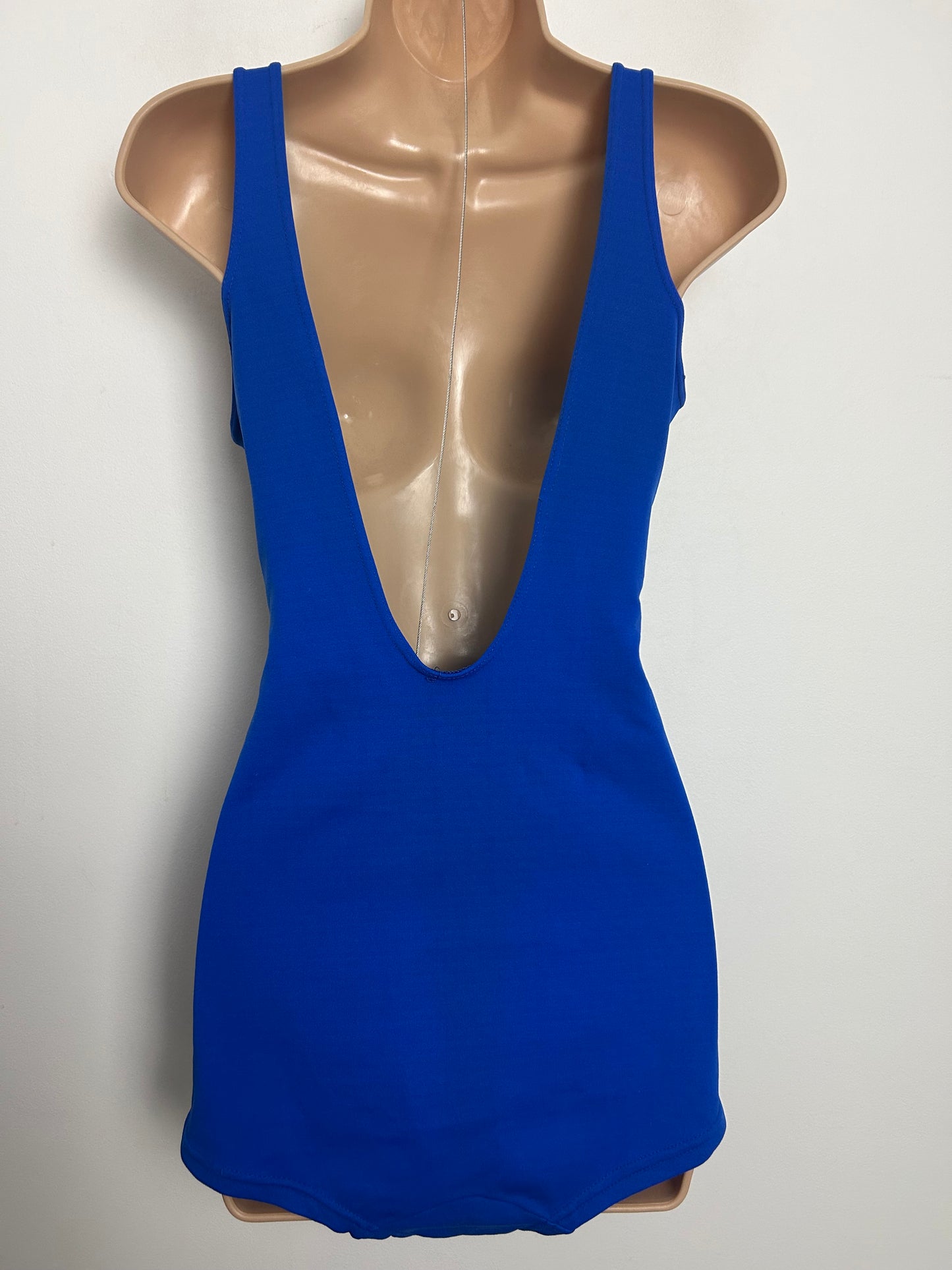 Vintage 1960s Size 12 Electric Blue White & Black Spot Print Skirted Swimsuit