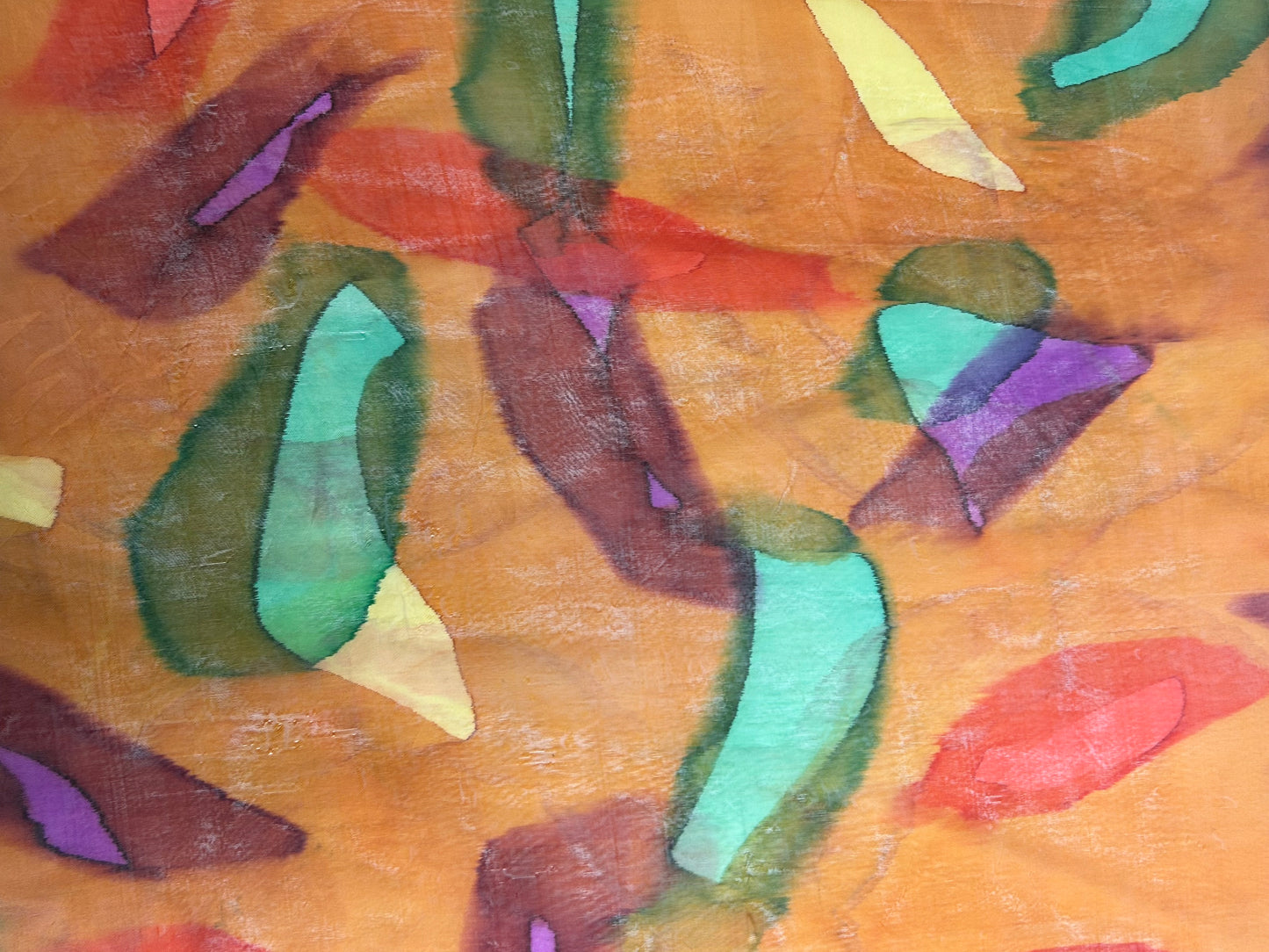 Vintage Orange Green Purple & Red Abstract Print Silky Chiffon Large Scarf 100cm x 92cm