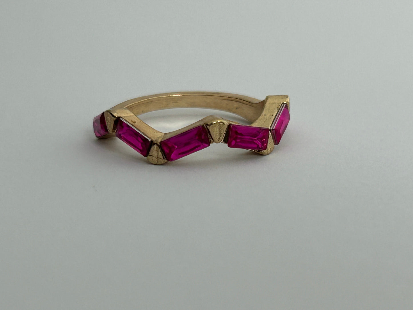 Vintage Gold Tone Base Metal Band Ring With Pink Stones Size O