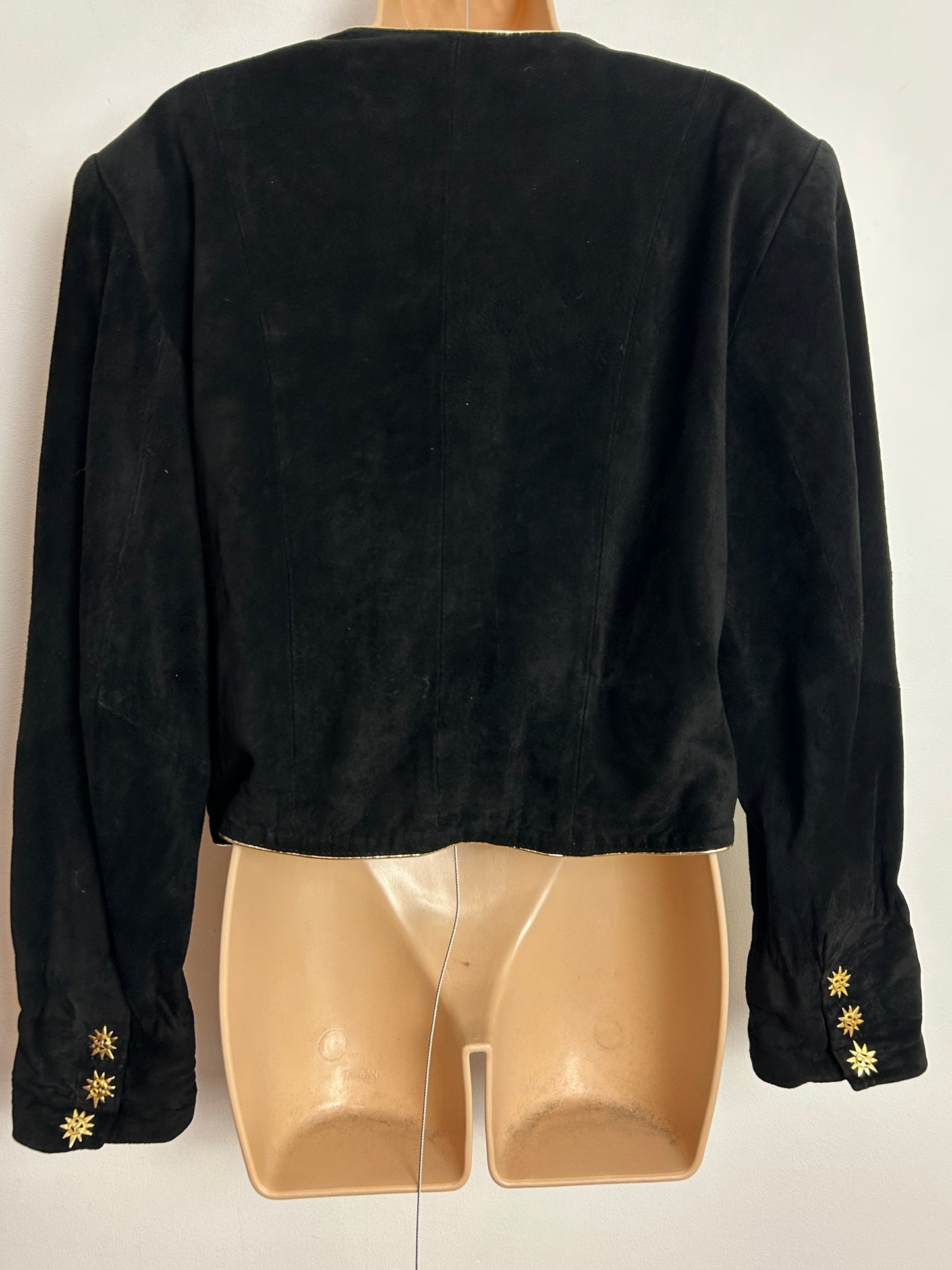 Vintage 1980s YESSICA @ C&A UK Size 12-14 Black Suede Gold Stud Detail Cropped Jacket