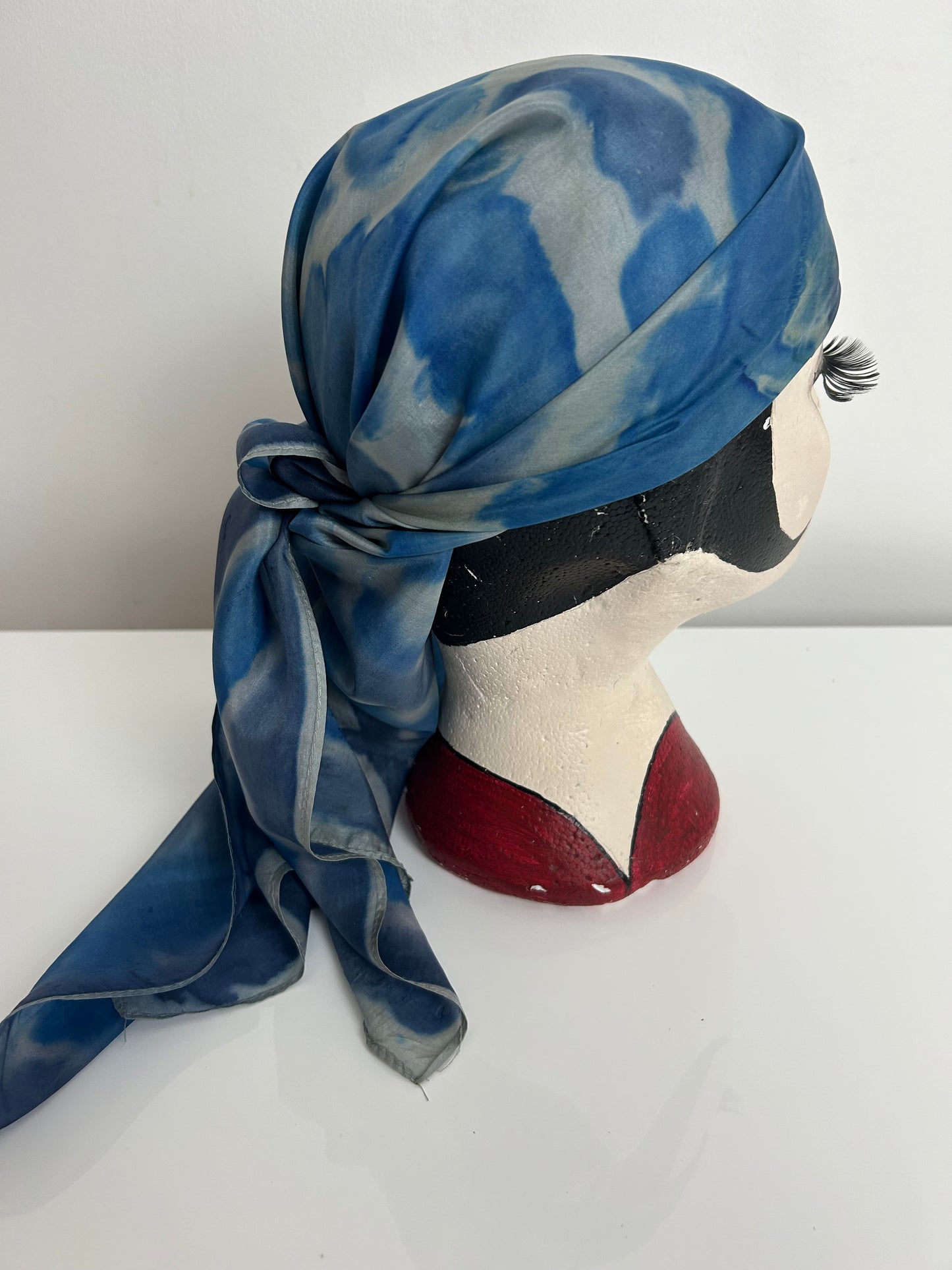 Vintage Blue & Grey Tie Dye Effect Abstract Print Silk Chiffon Scarf 86cm x 86cm