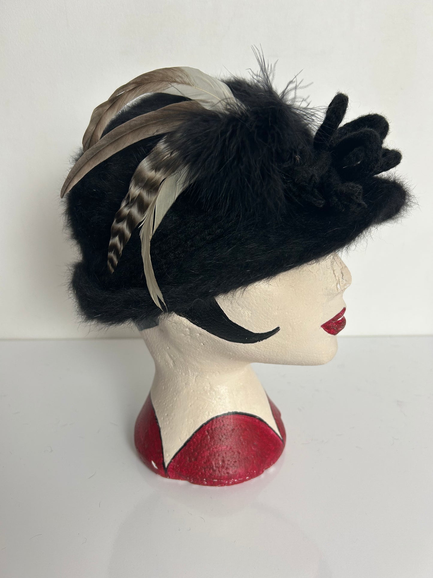 Vintage GOLDEN GATE Black Soft Angora Mix Pheasant Feather Detail Trilby Style Hat