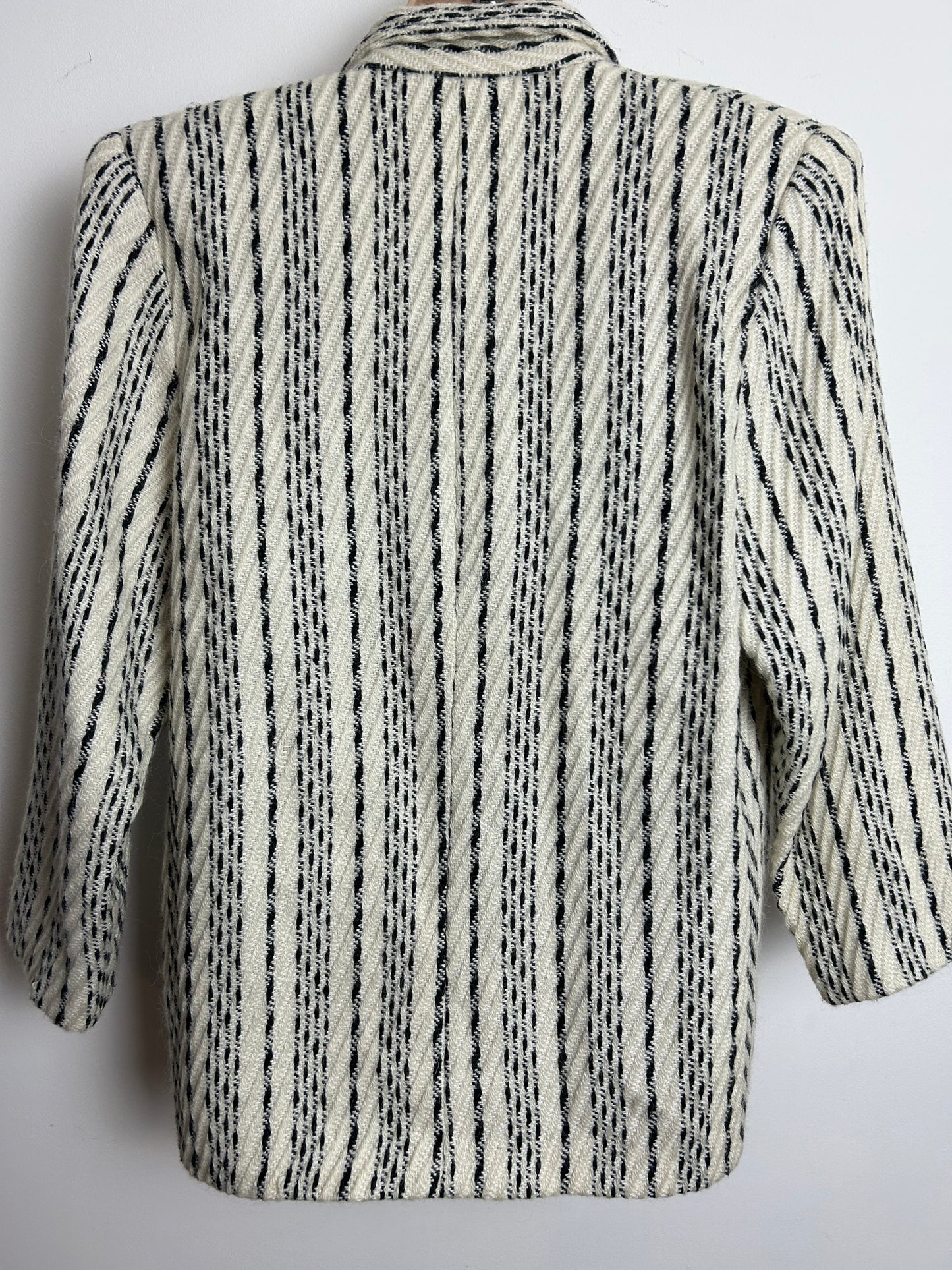 Vintage 1980s MIRAGE Size 16 Cream & Black Stripe Wool Mix Fully Lined Blazer/Jacket