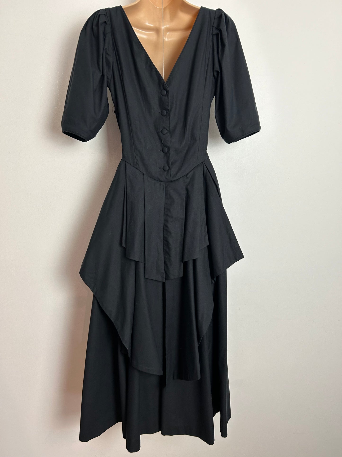 Vintage 1980s LAURA ASHLEY UK Size 8 (Size 12 On Label) Black Cotton Pleated Ballgown Party Dress