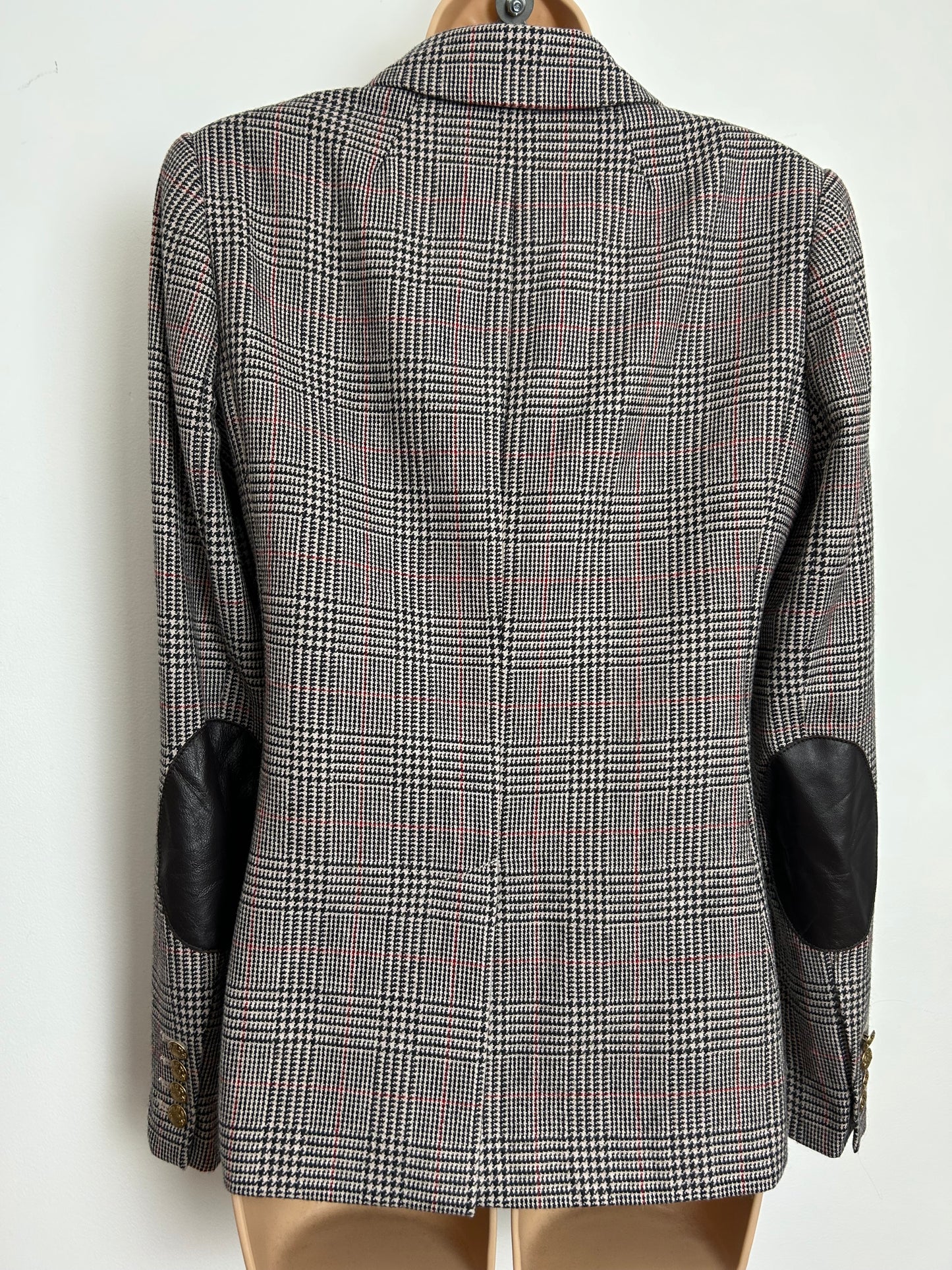 Modern J Crew Size 10 Houndstooth Check Wool Mix Blazer With Elbow Patches