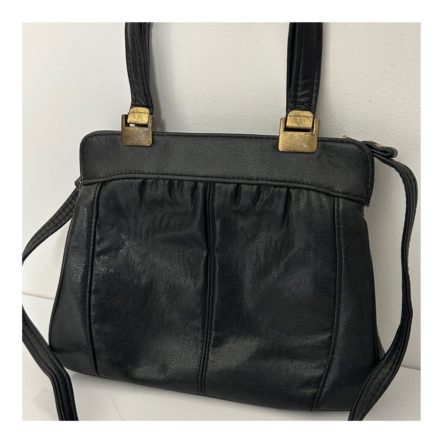 Vintage Late 1970s Black Leather Handbag Or Shoulder Bag
