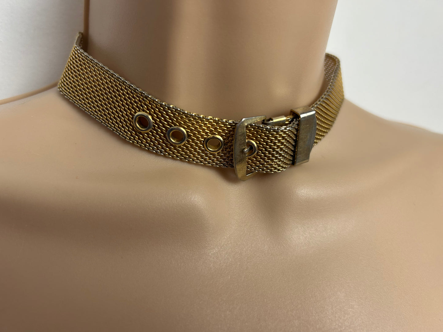 Vintage Gold Tone Mesh Belt Style Choker Style Necklace